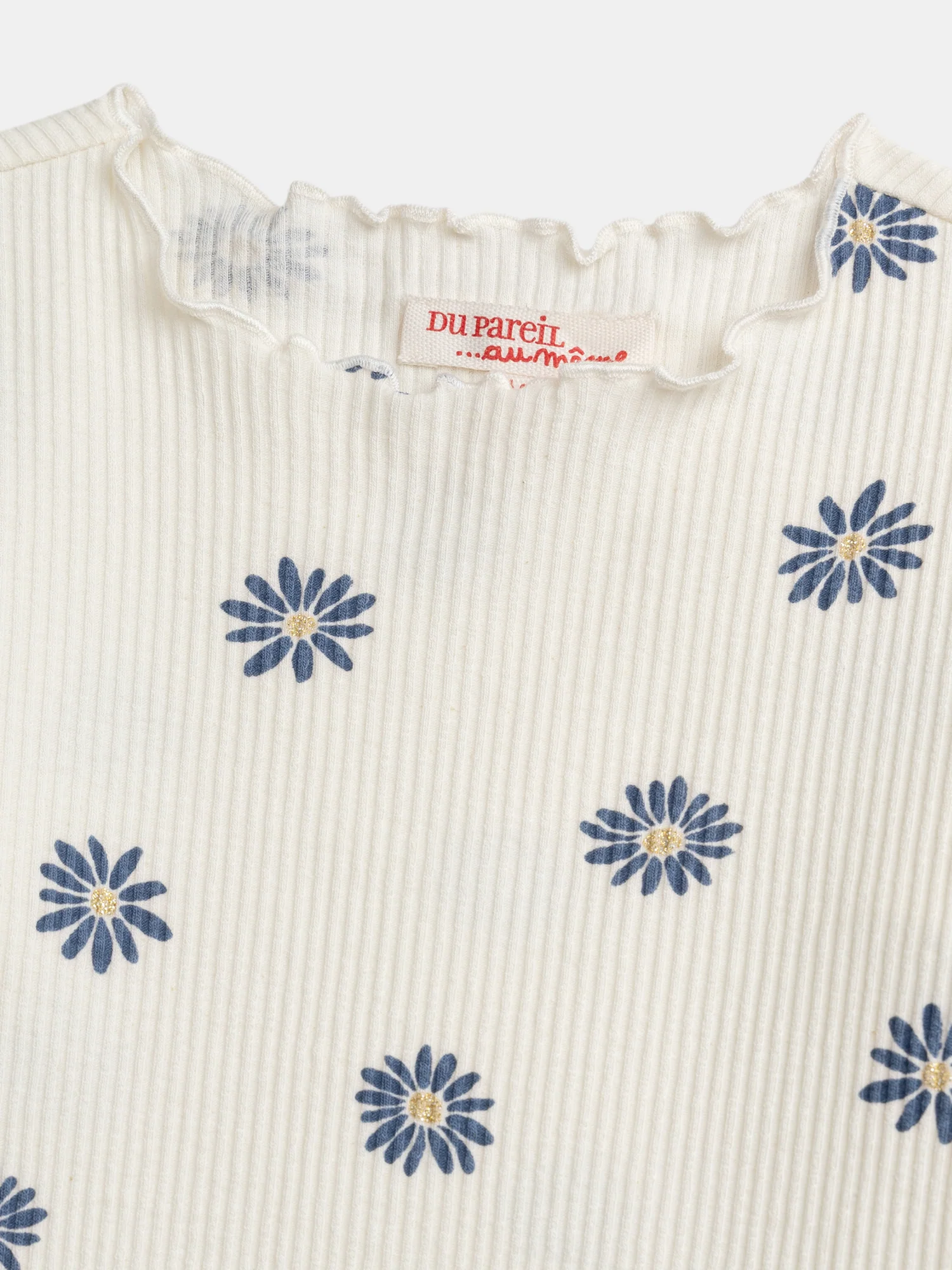 T-shirt à côte manches longues écru imprimé fleurs pour fille - Image 2