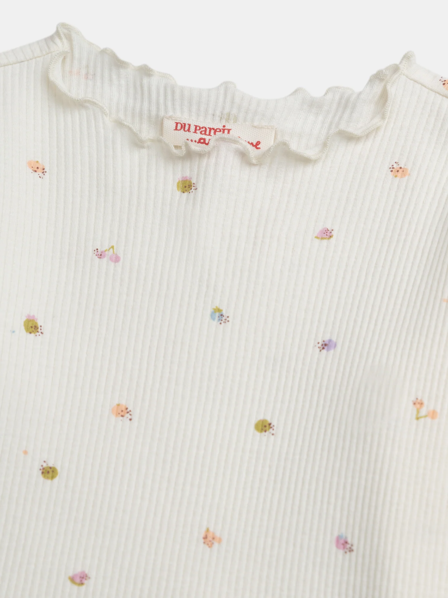 T-shirt à côte manches longues écru imprimé fruits pour fille - Image 3