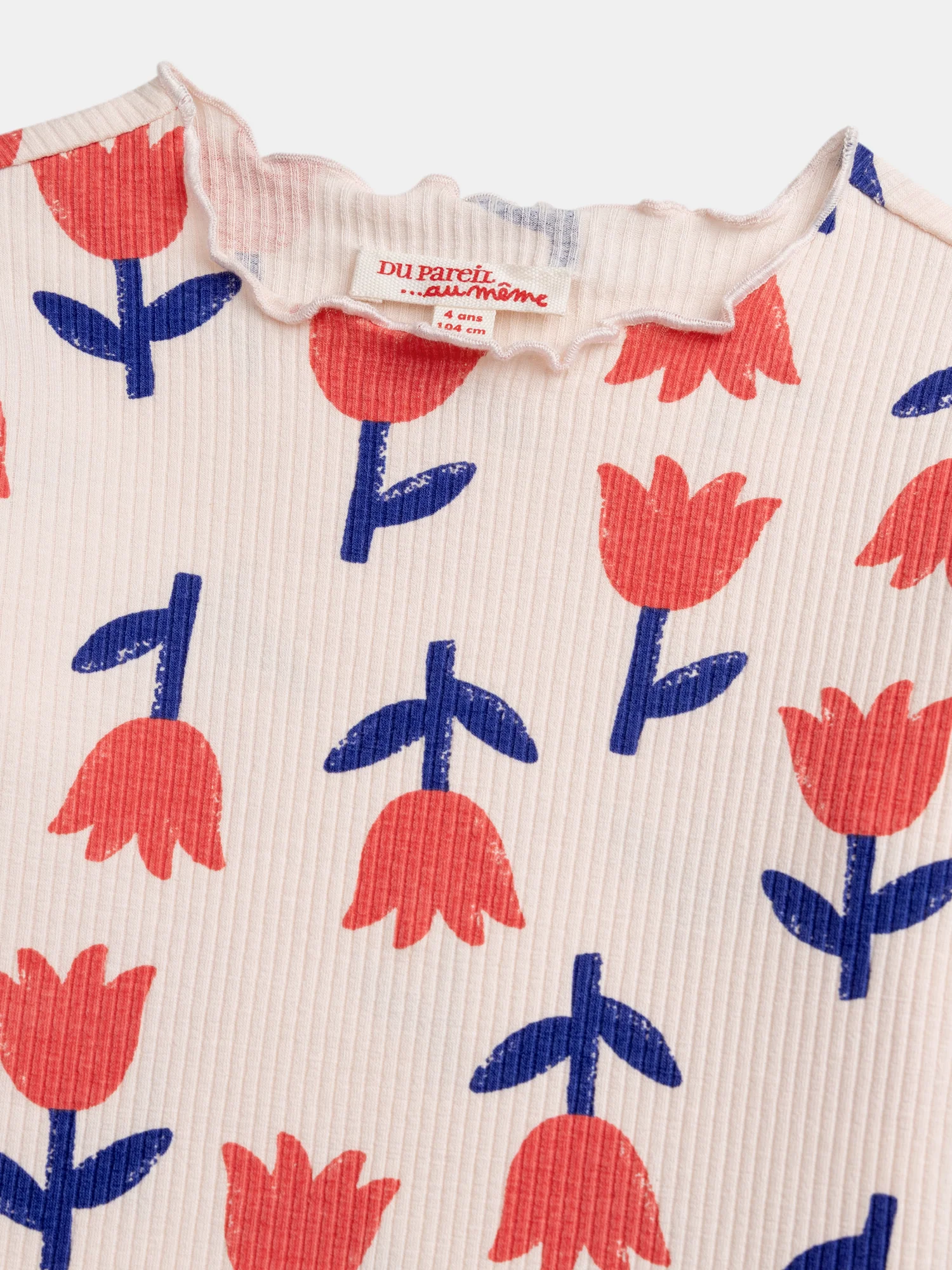 T-shirt à côte manches longues rose imprimé coquelicots pour fille - Image 2