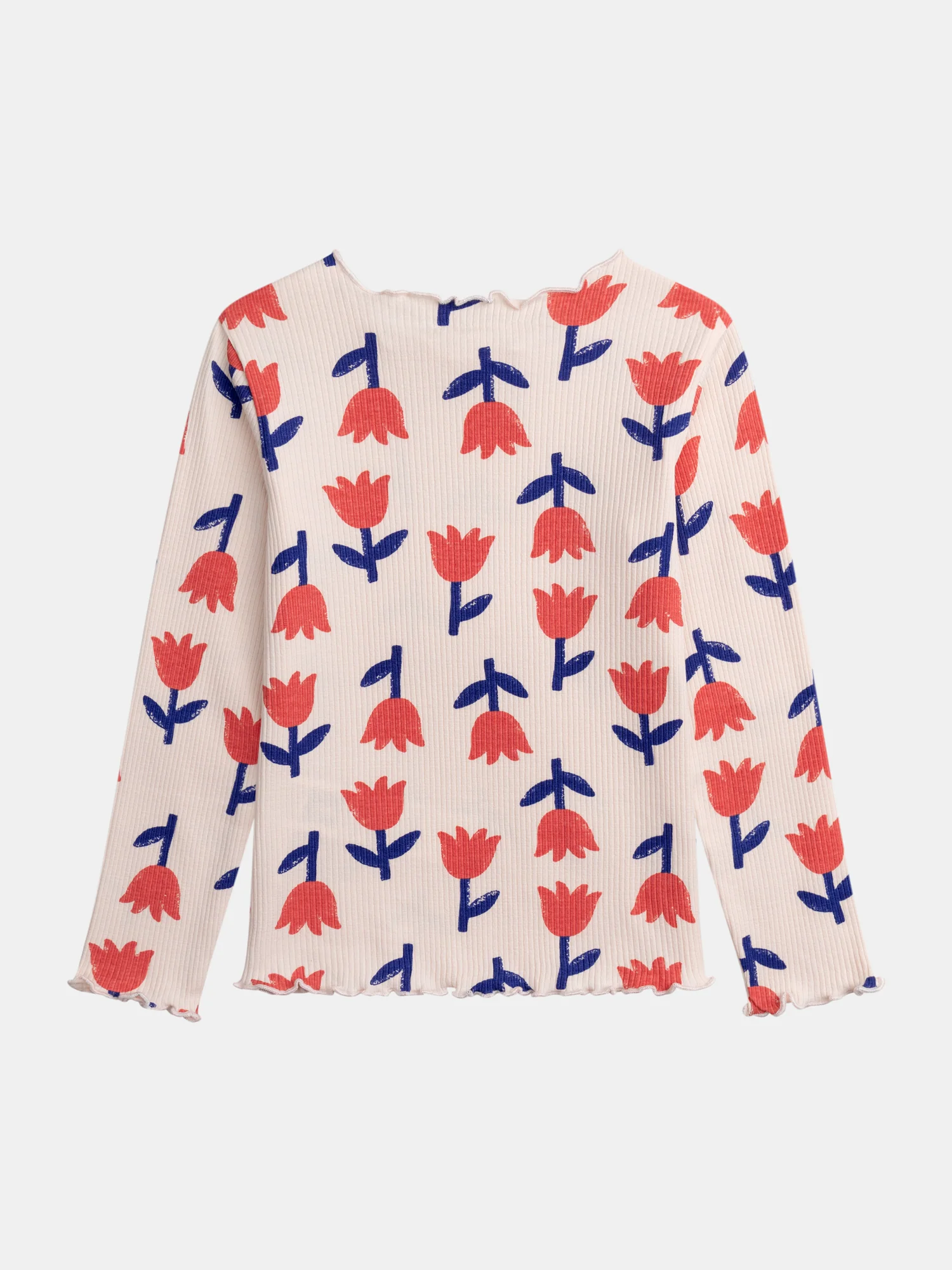 T-shirt à côte manches longues rose imprimé coquelicots pour fille - Image 3