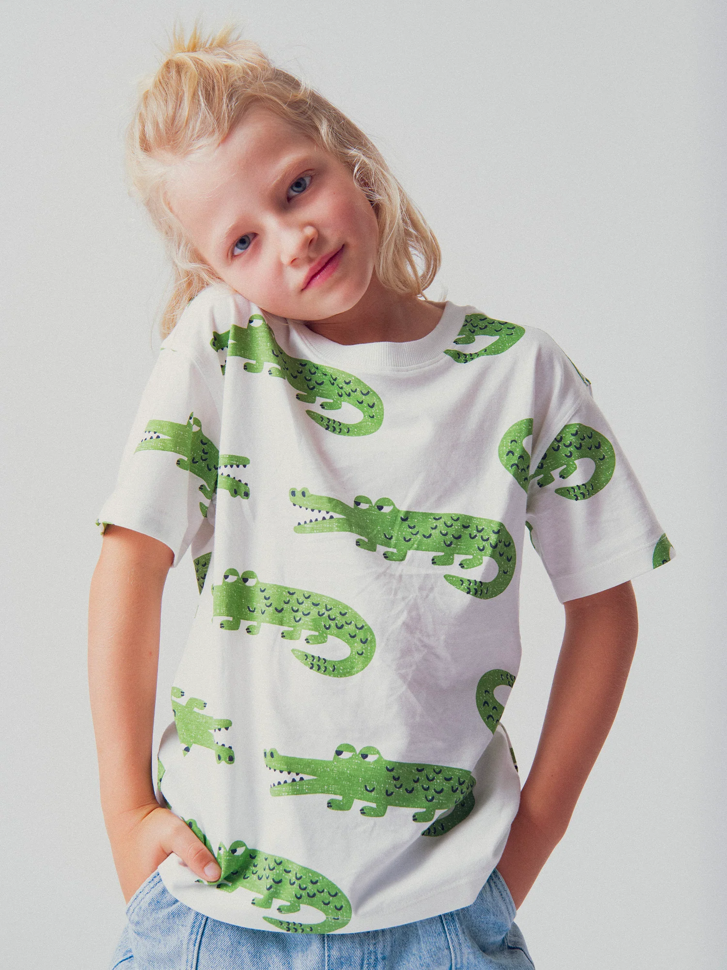 T-shirt à manches courtes écru imprimé crocodiles pour garçon - Image 2