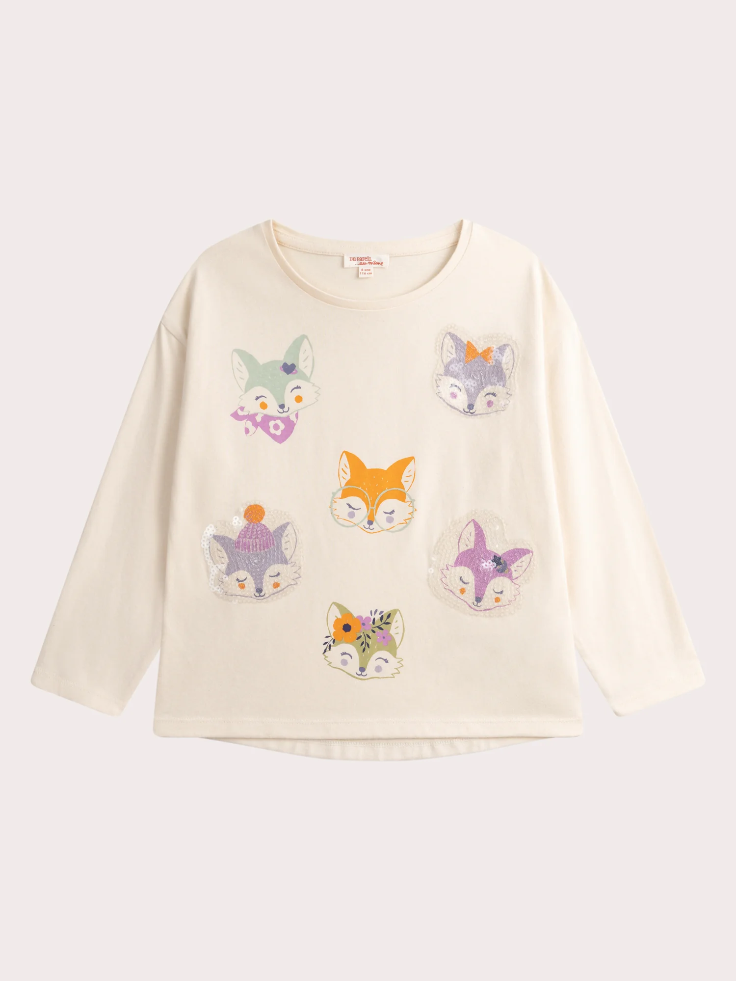 T-shirt animation renard sequins iridescents pour fille