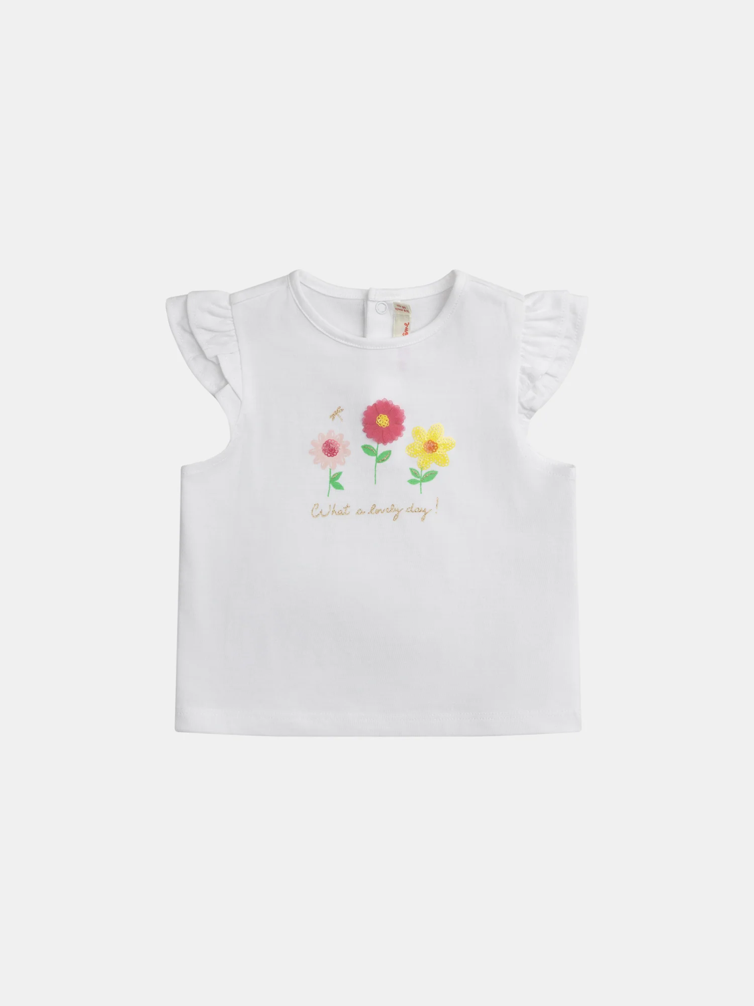 T-shirt blanc à manches volantées et motif "What a lovely day !" pour bébé fille