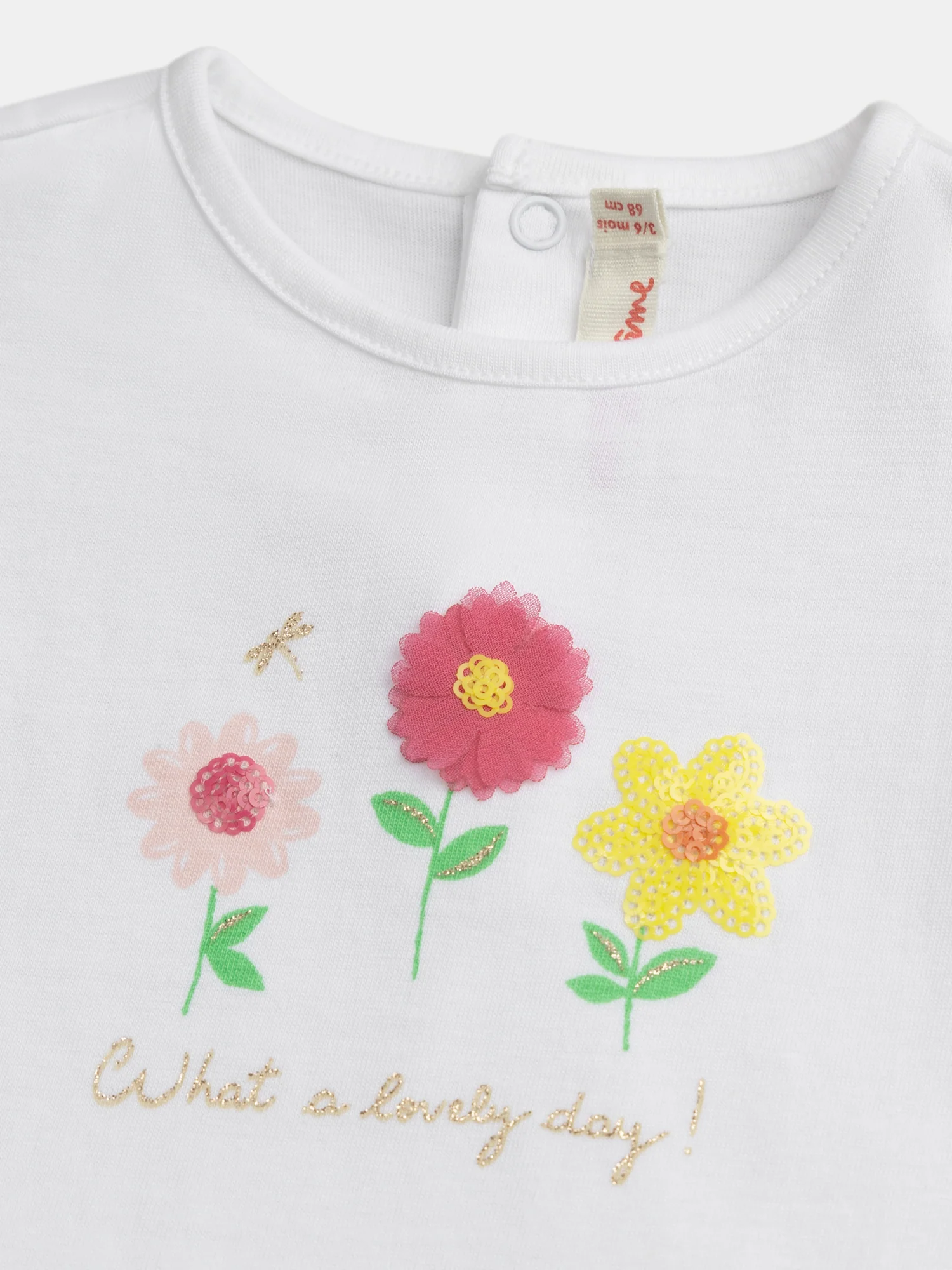T-shirt blanc à manches volantées et motif "What a lovely day !" pour bébé fille - Image 2