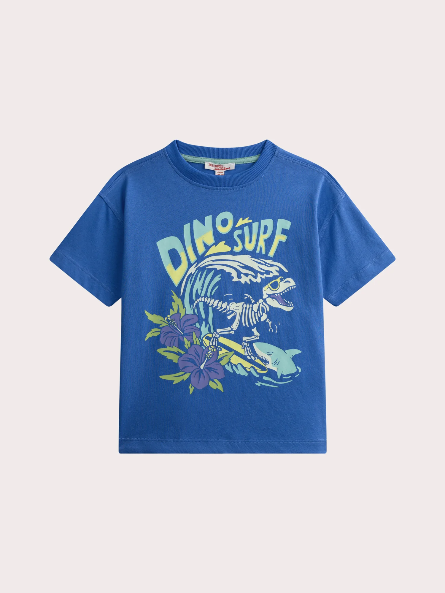 T-shirt bleu avec animation dinosaure phosphorescente