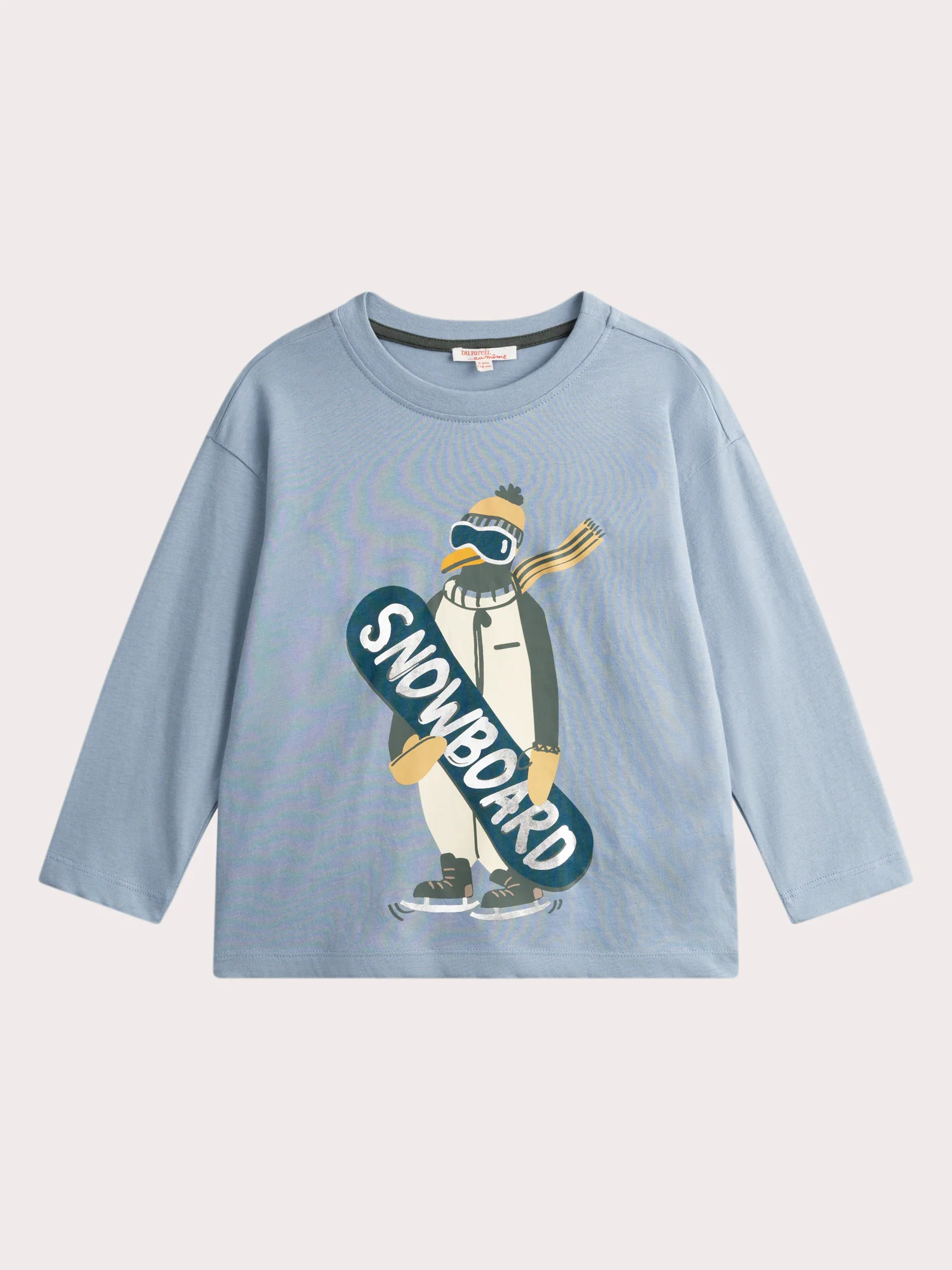 T-shirt bleu ciel animation pinguin pour garçon