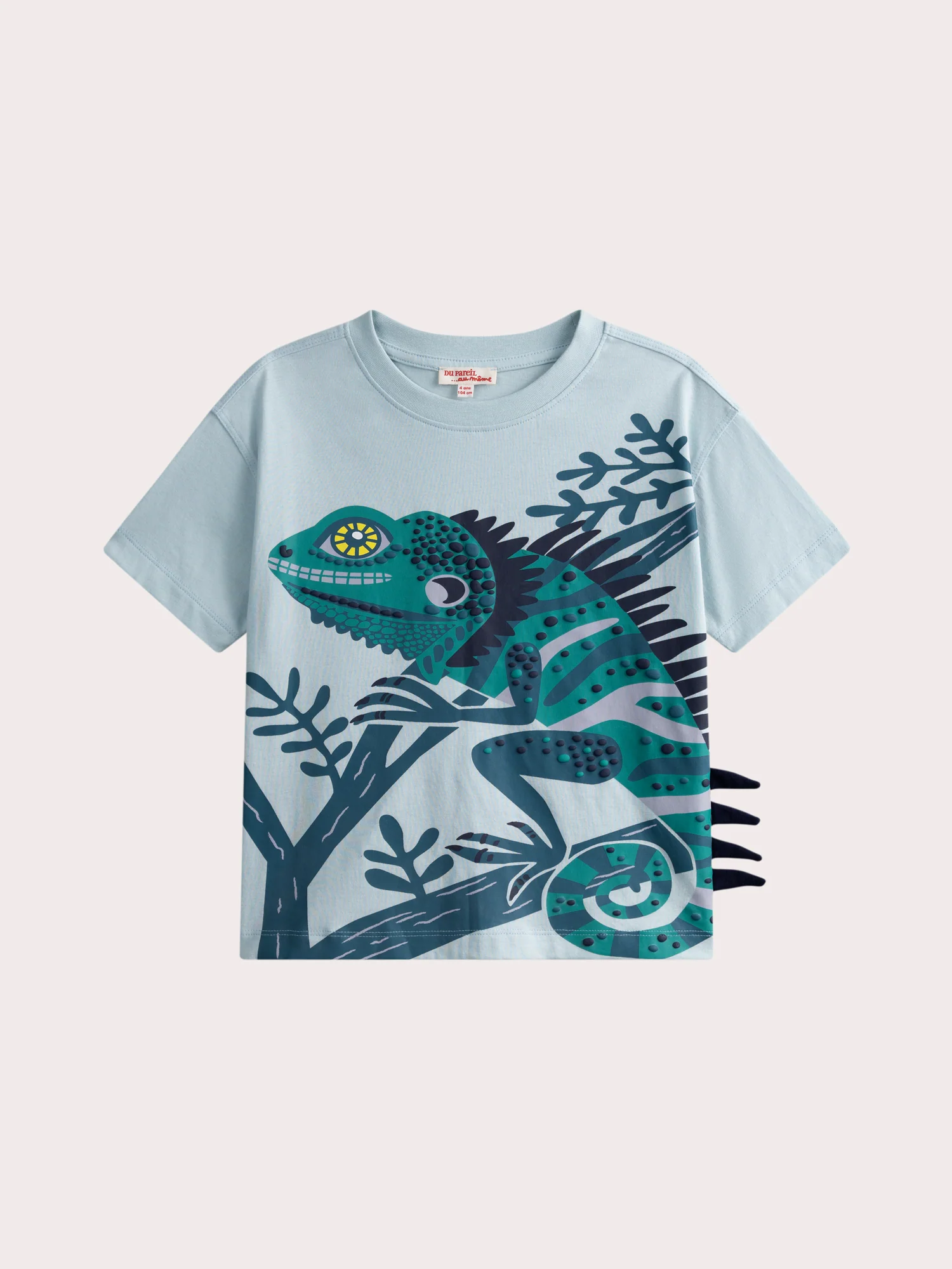 T-shirt bleu manches courtes animation lézard