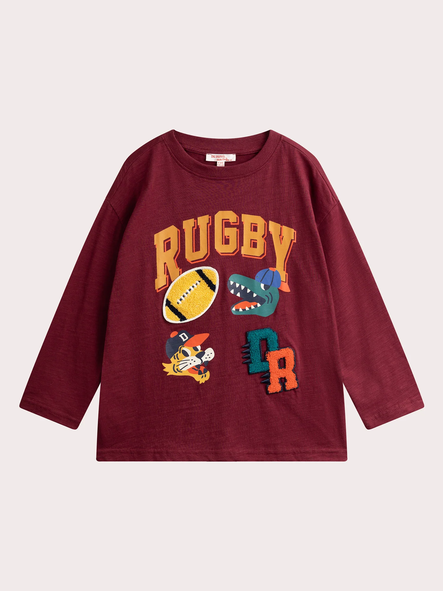 T-shirt bordeaux animation rugby pour garçon