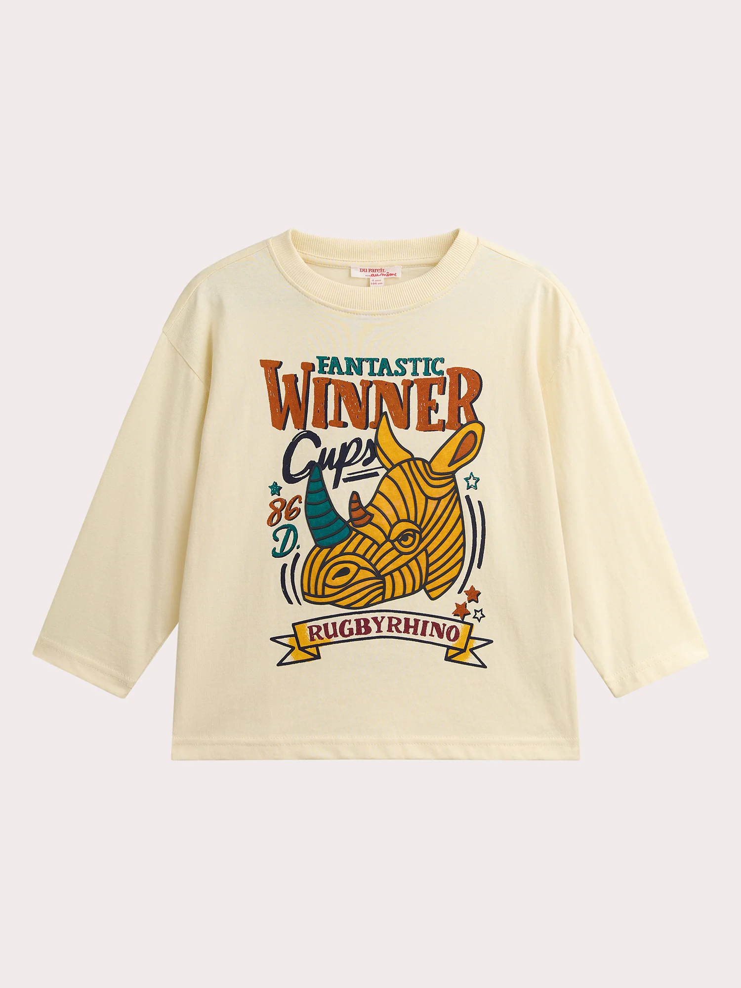 T-shirt creme animation rhinocéros por garçon