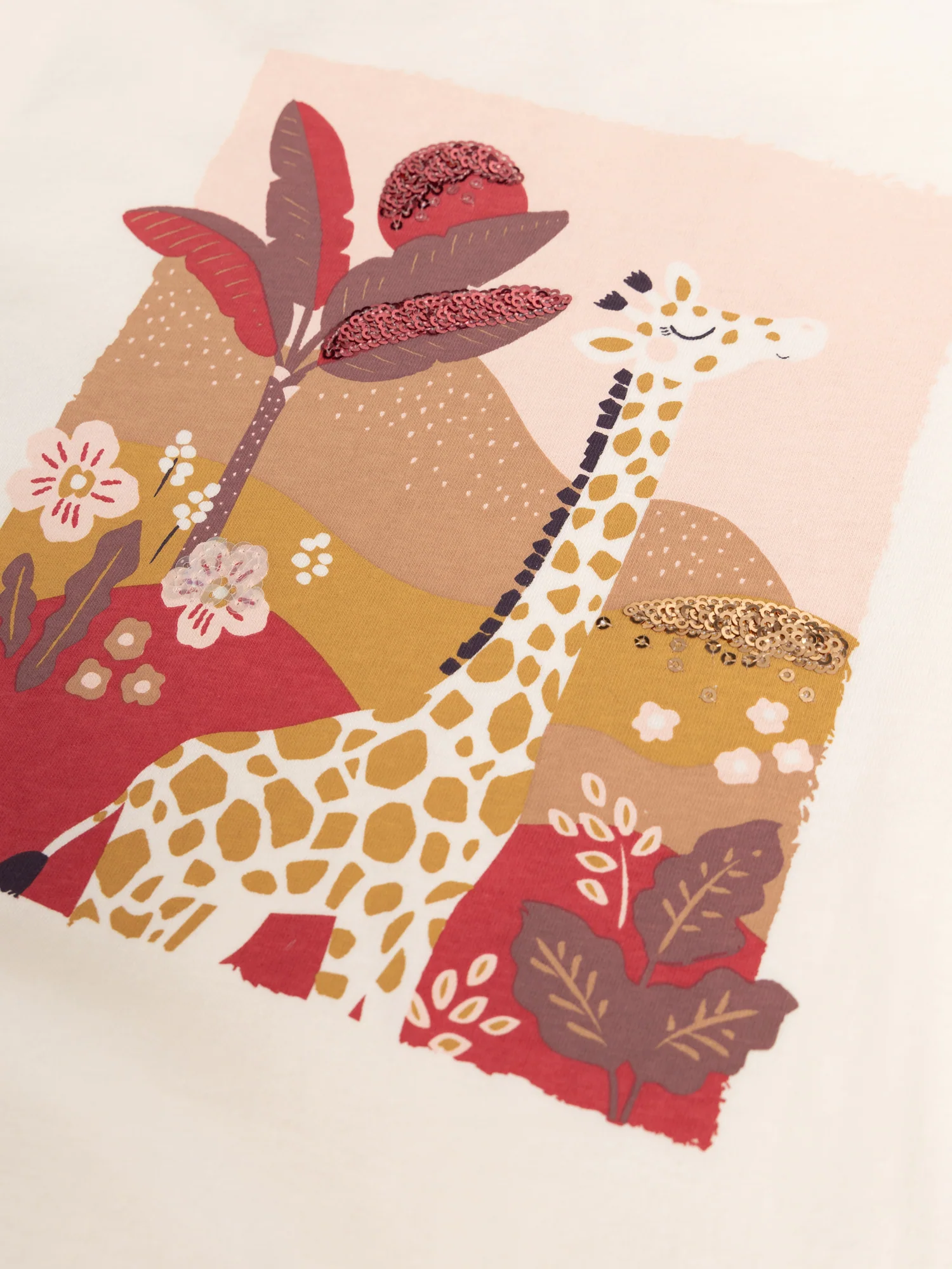 T-shirt écru animation girafe et sequins pour fille - Image 2