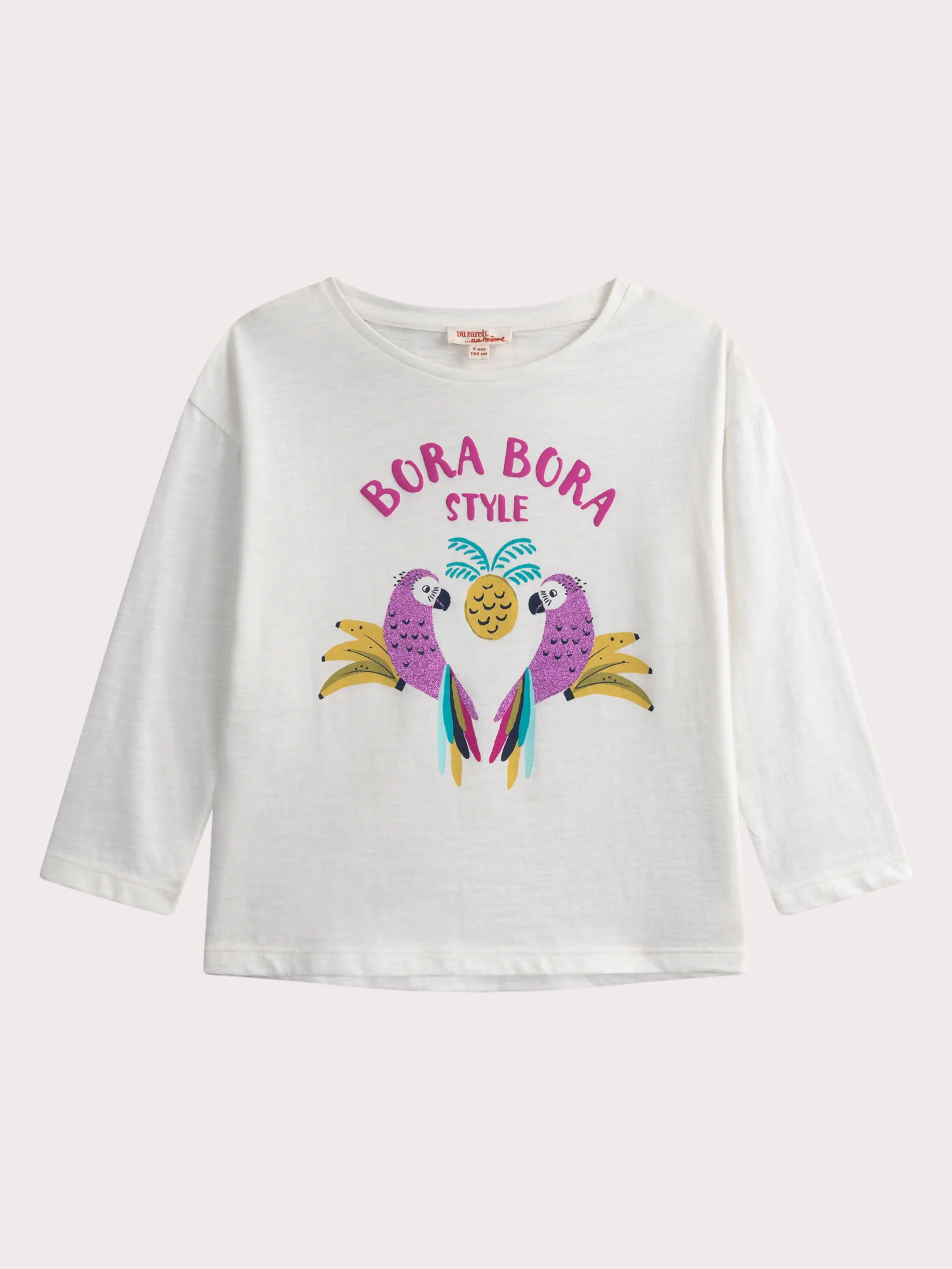 T-shirt écru manches longues animation perroquet