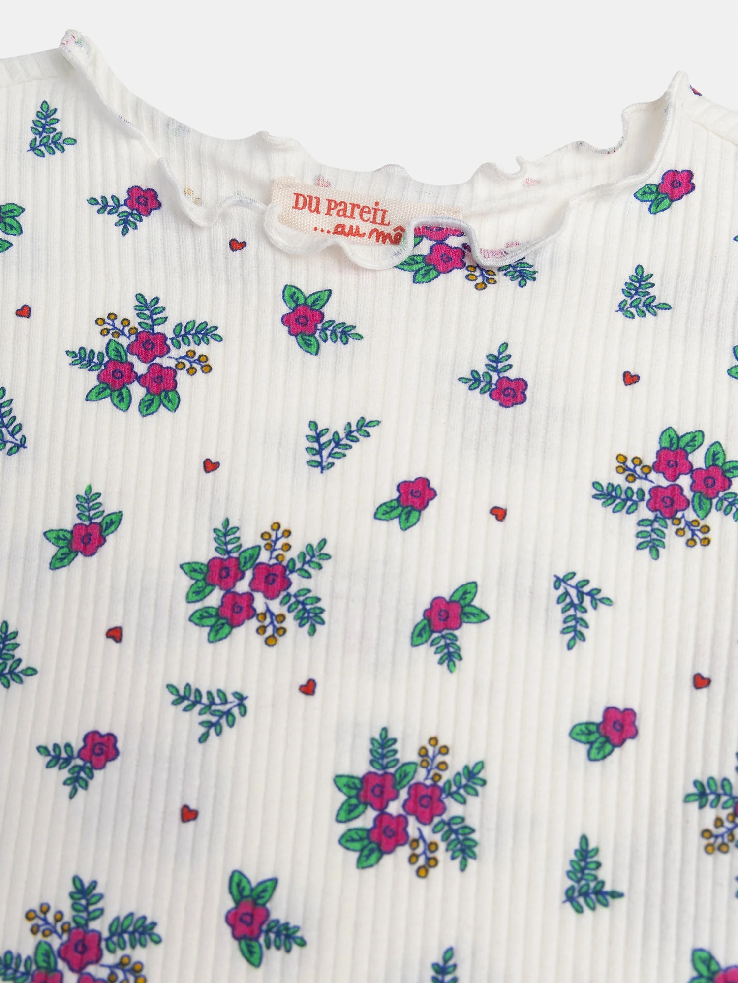 T-shirt écru manches longues en côte imprimé fleuri - Image 2
