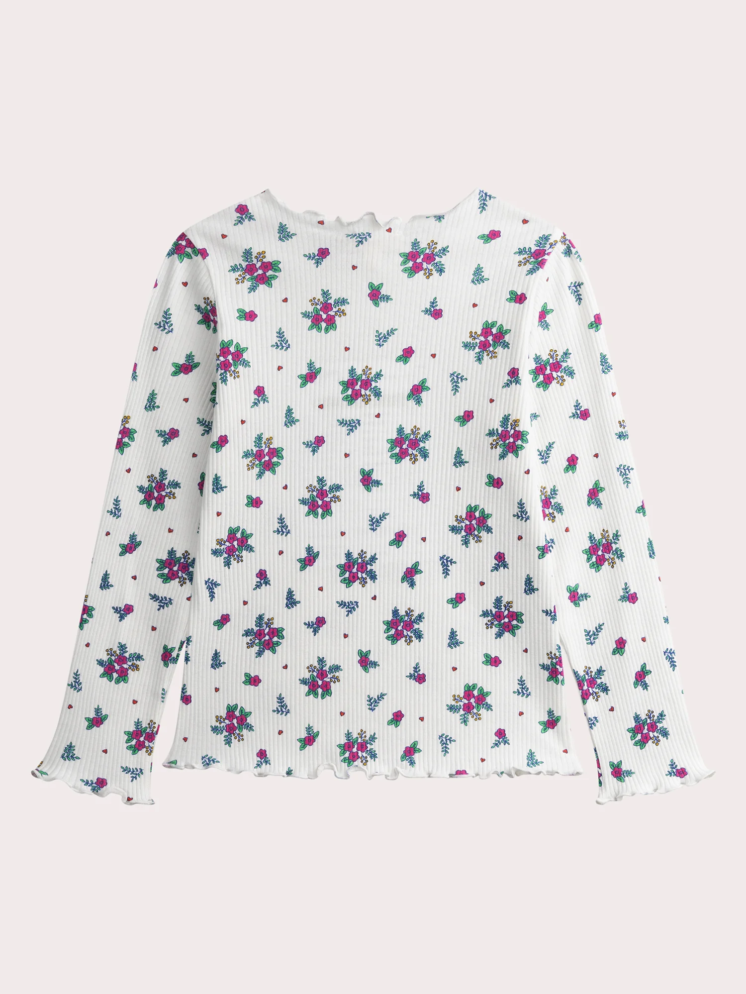 T-shirt écru manches longues en côte imprimé fleuri - Image 3