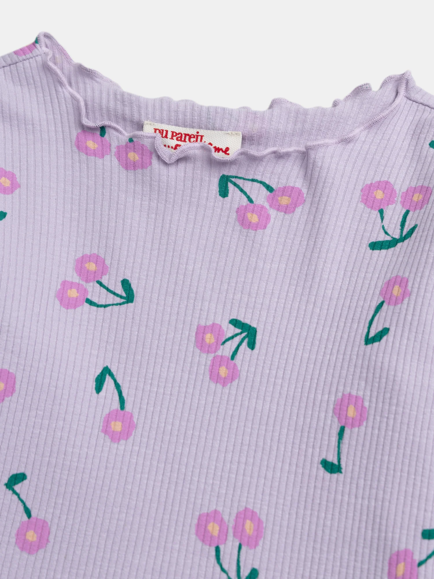 T-shirt en côte manches longues bords ondulés imprimé fleurs - Image 3