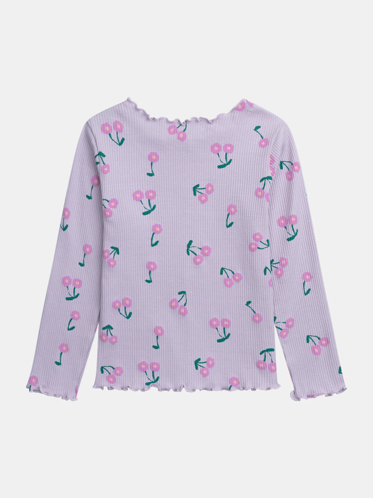 T-shirt en côte manches longues bords ondulés imprimé fleurs - Image 4