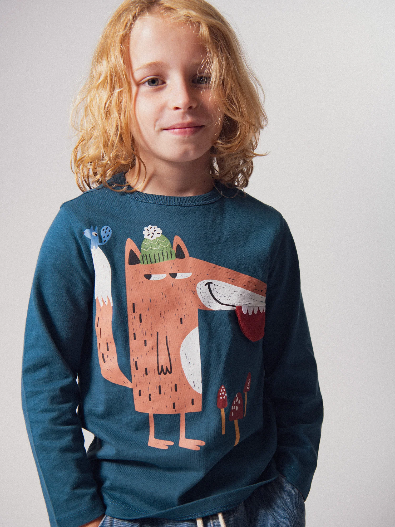 T-shirt épais manches longues avec impression renard - Image 2