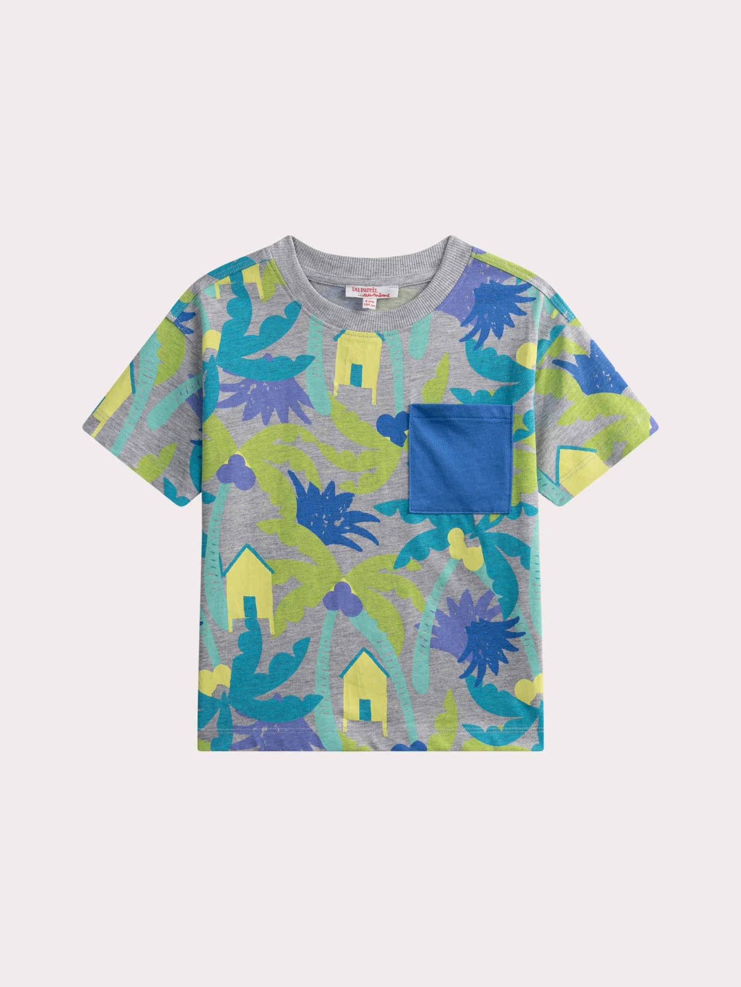 T-shirt gris chiné imprimé palmiers