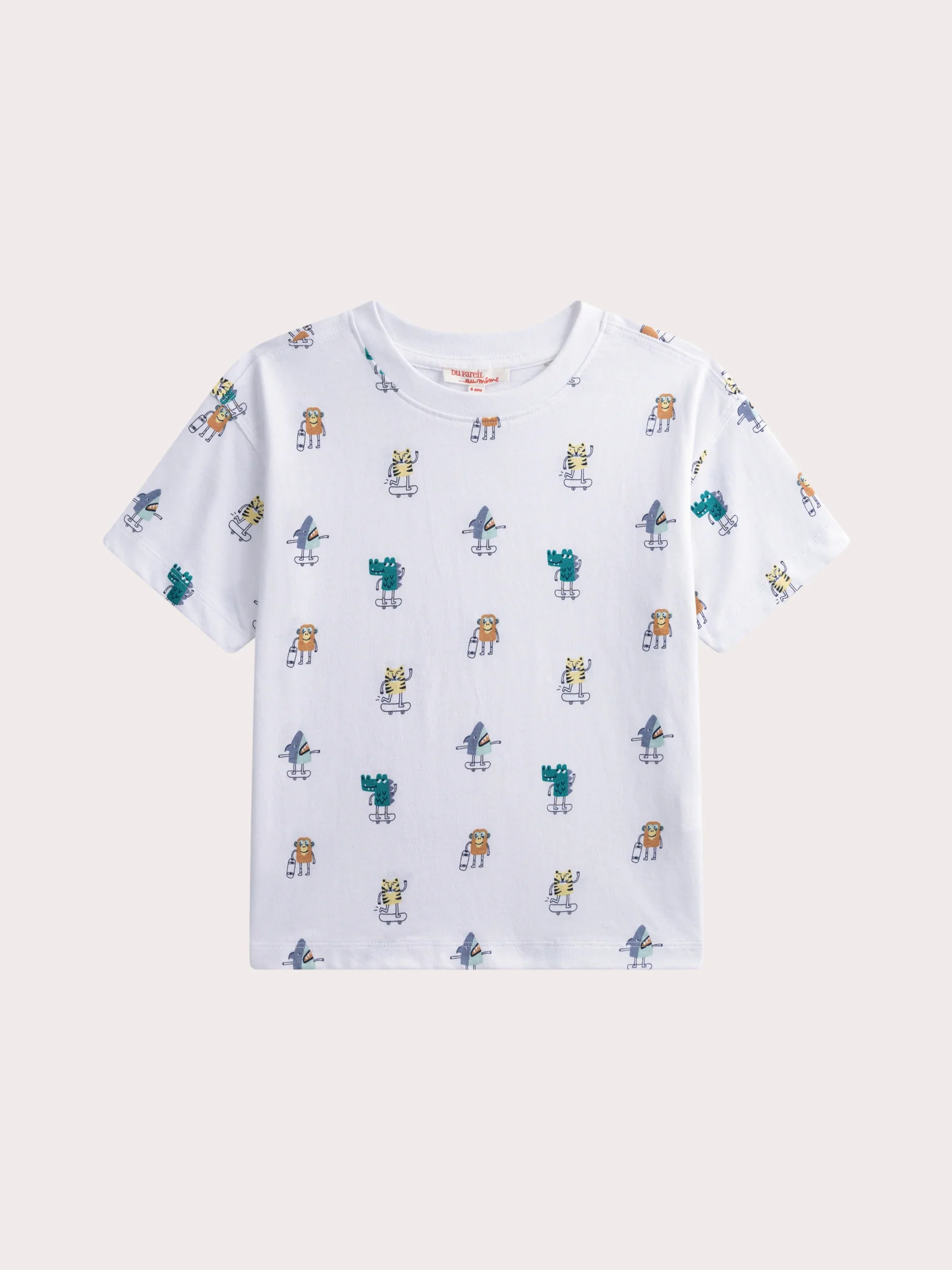 T-shirt manches courtes blanc imprimé animaux