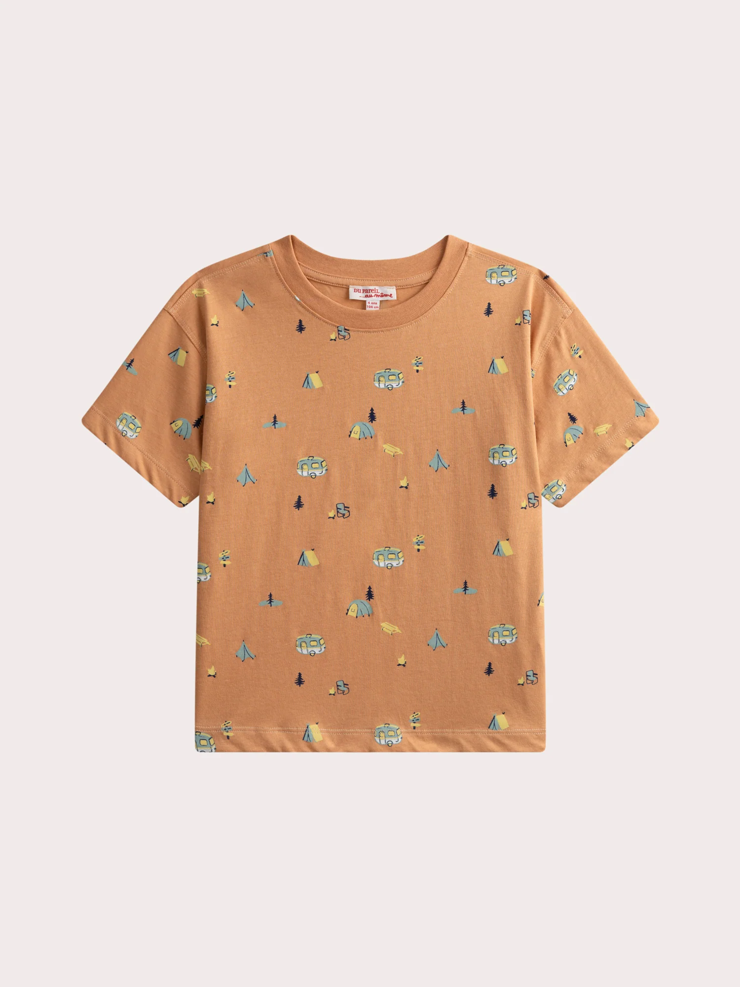 T-shirt manches courtes orangé imprimé camping