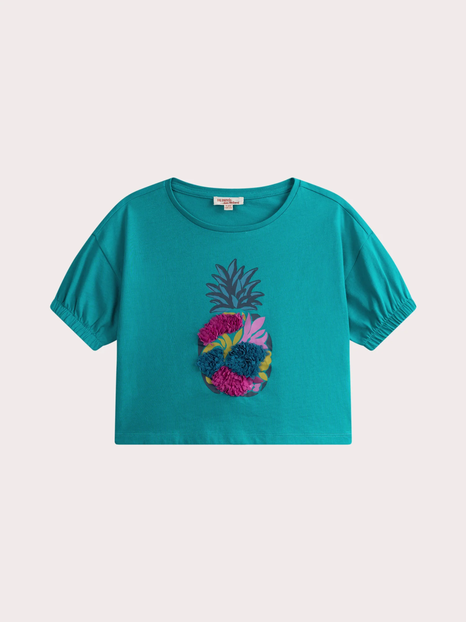 T-shirt manches courtes turquoise animation ananas