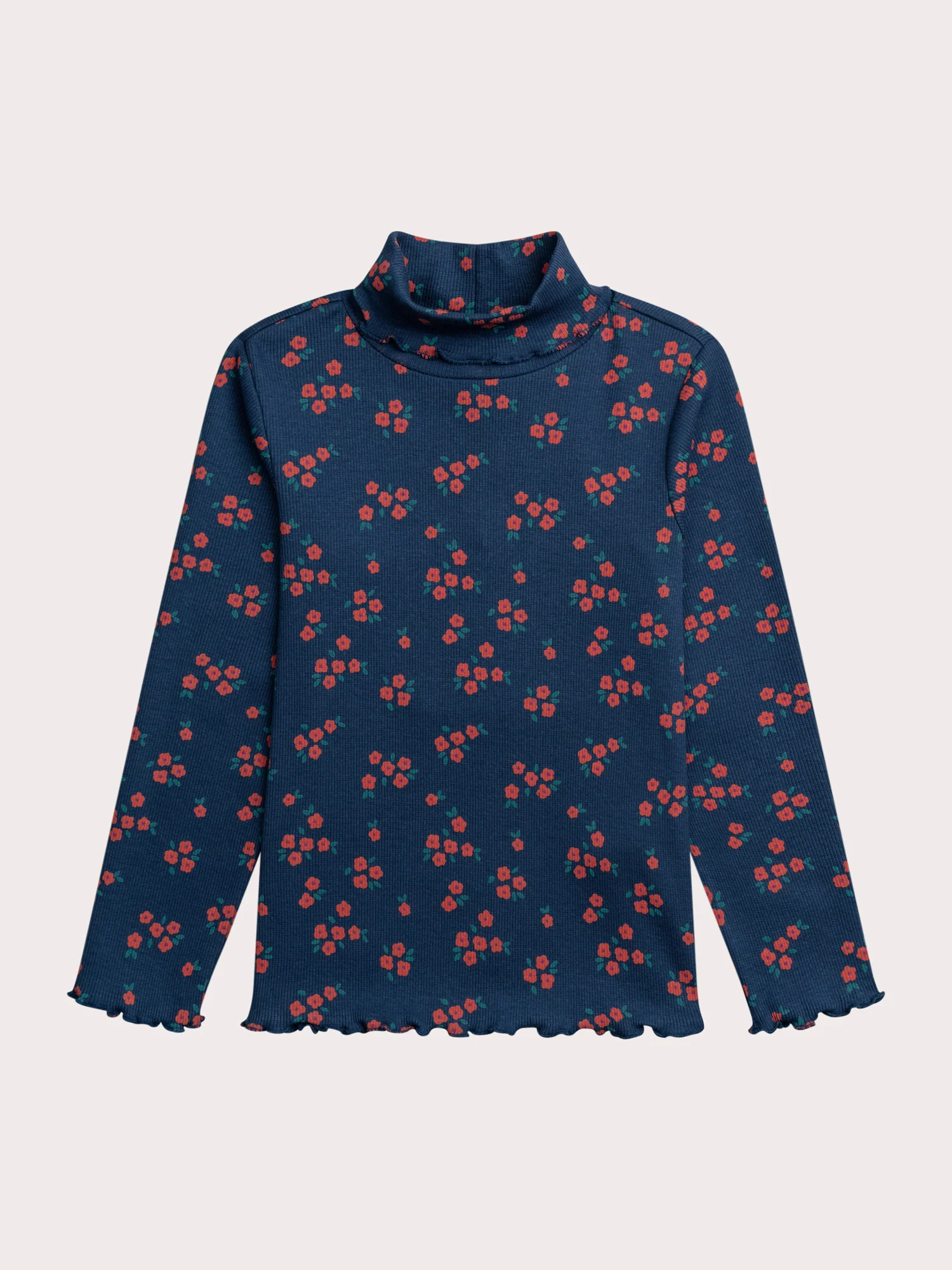 T-shirt manches longues col roulé en côte imprimé fleuri