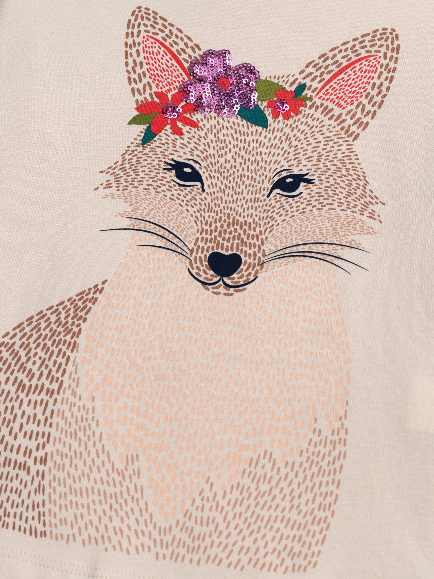 T-shirt manches longues écru avec animation renard à sequins - Image 2