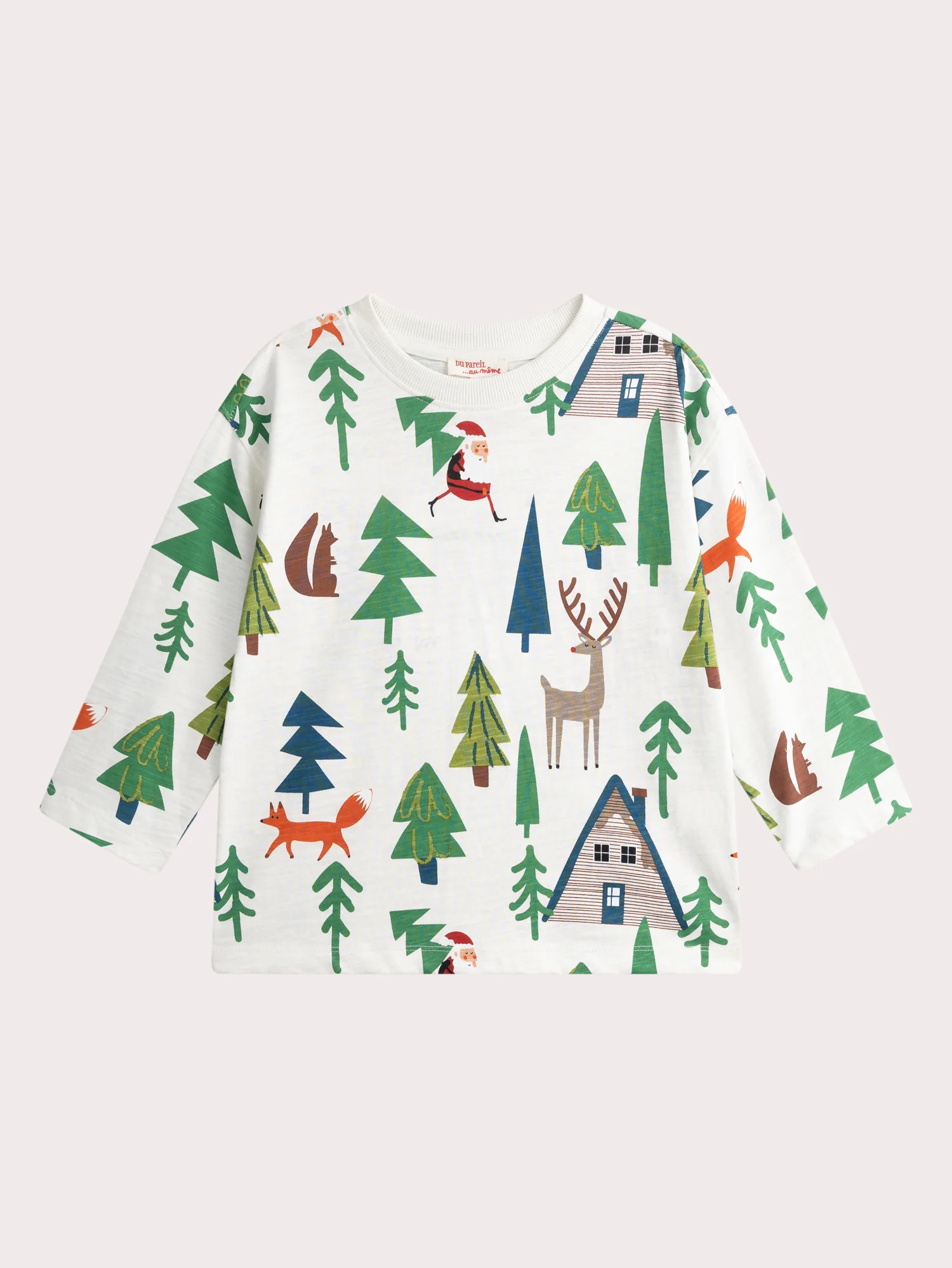 T-shirt manches longues écru imprimé Noël pour garçon