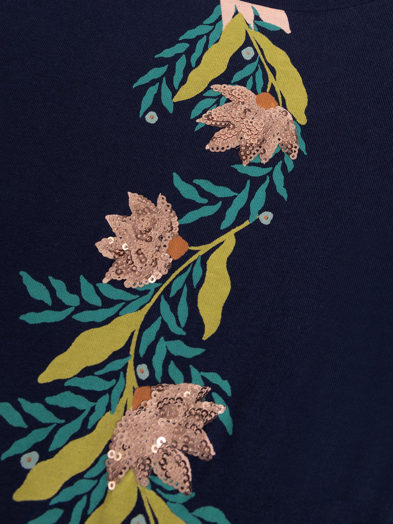 T-shirt marine fleurs en sequins rose pour fille - Image 2