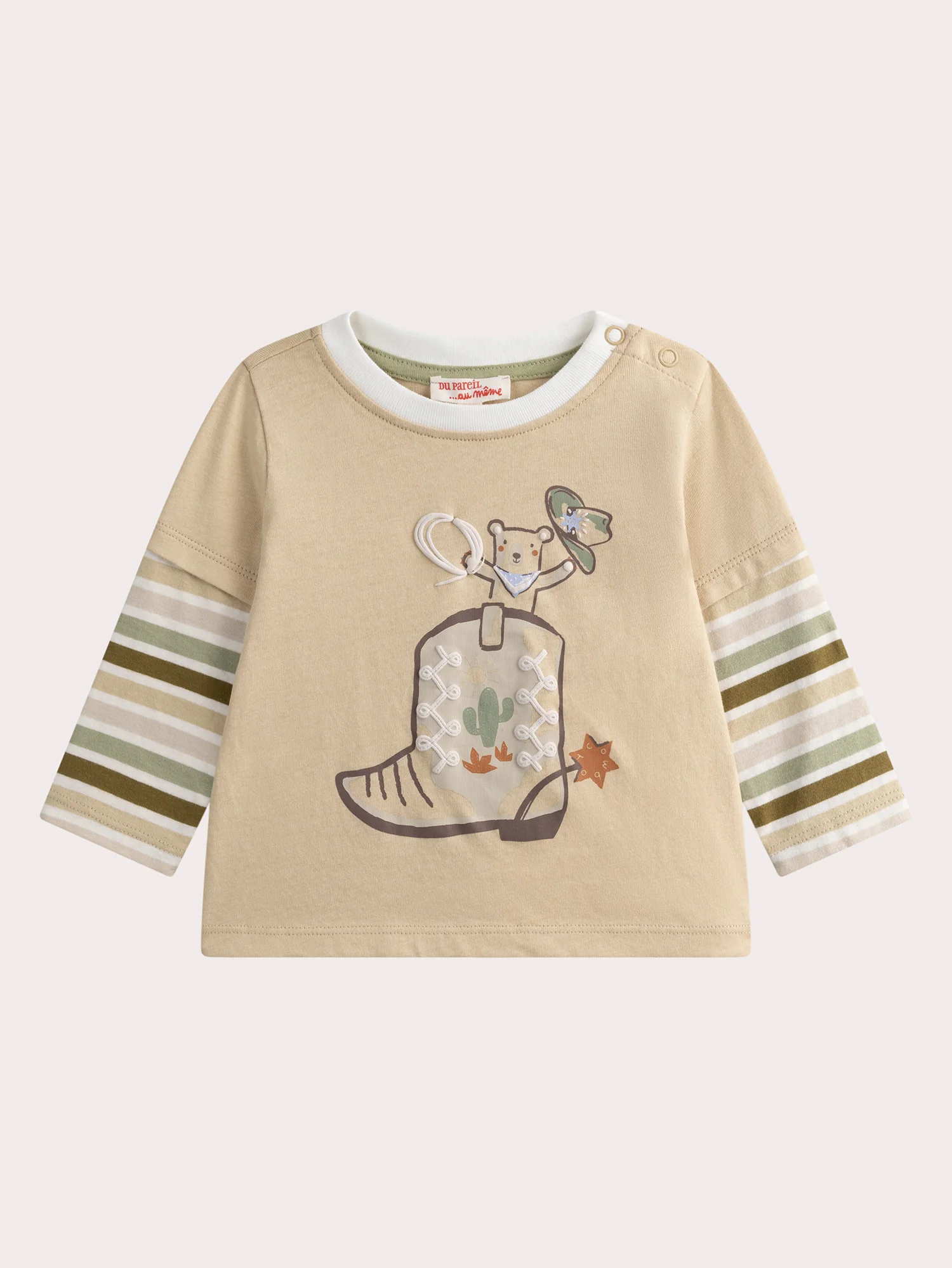 T-shirt noisette à manches rayées pour bébé garçon