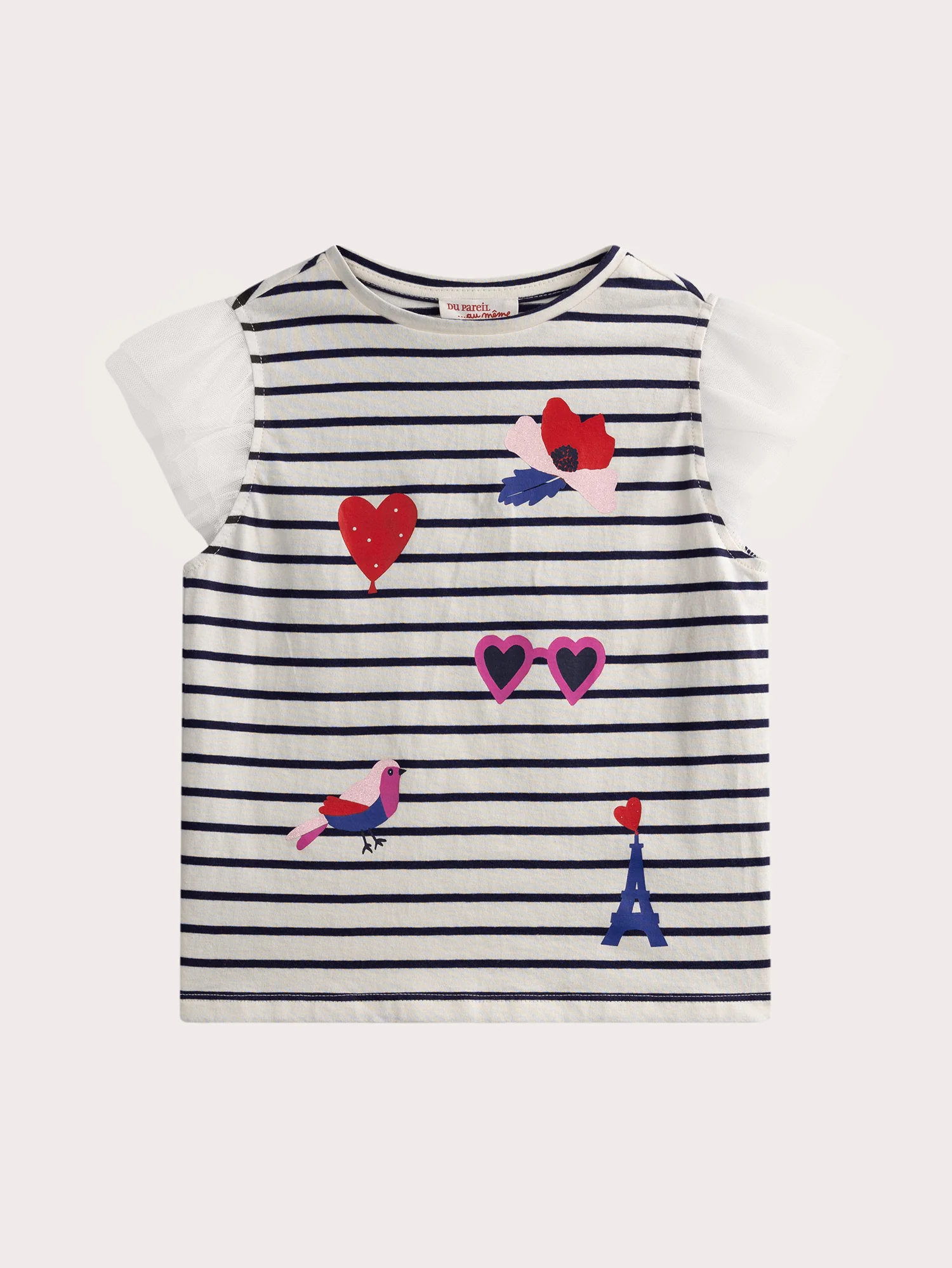 T-shirt rayé fantaisie manches tulle