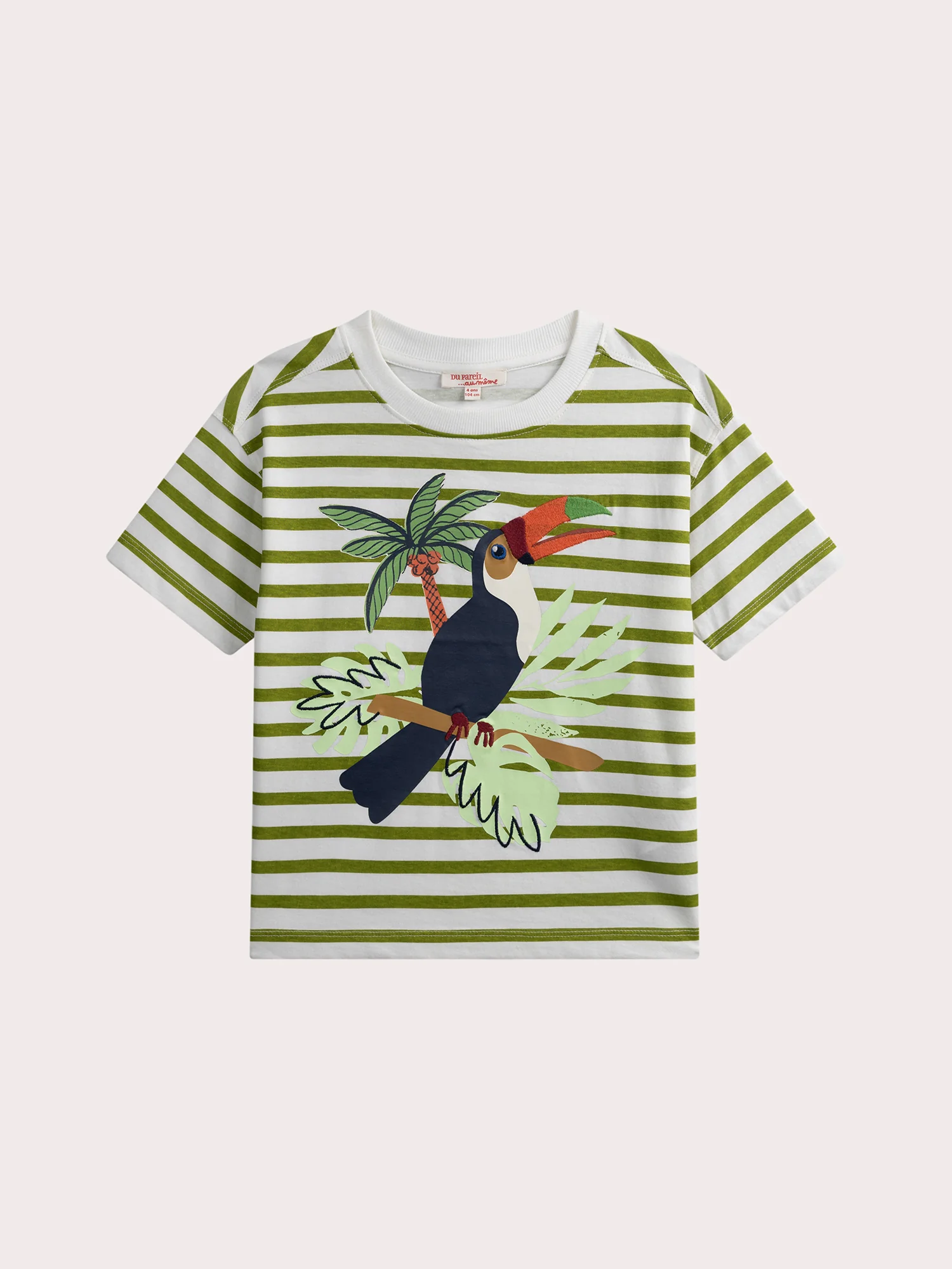 T-shirt rayé flammé animation perroquet