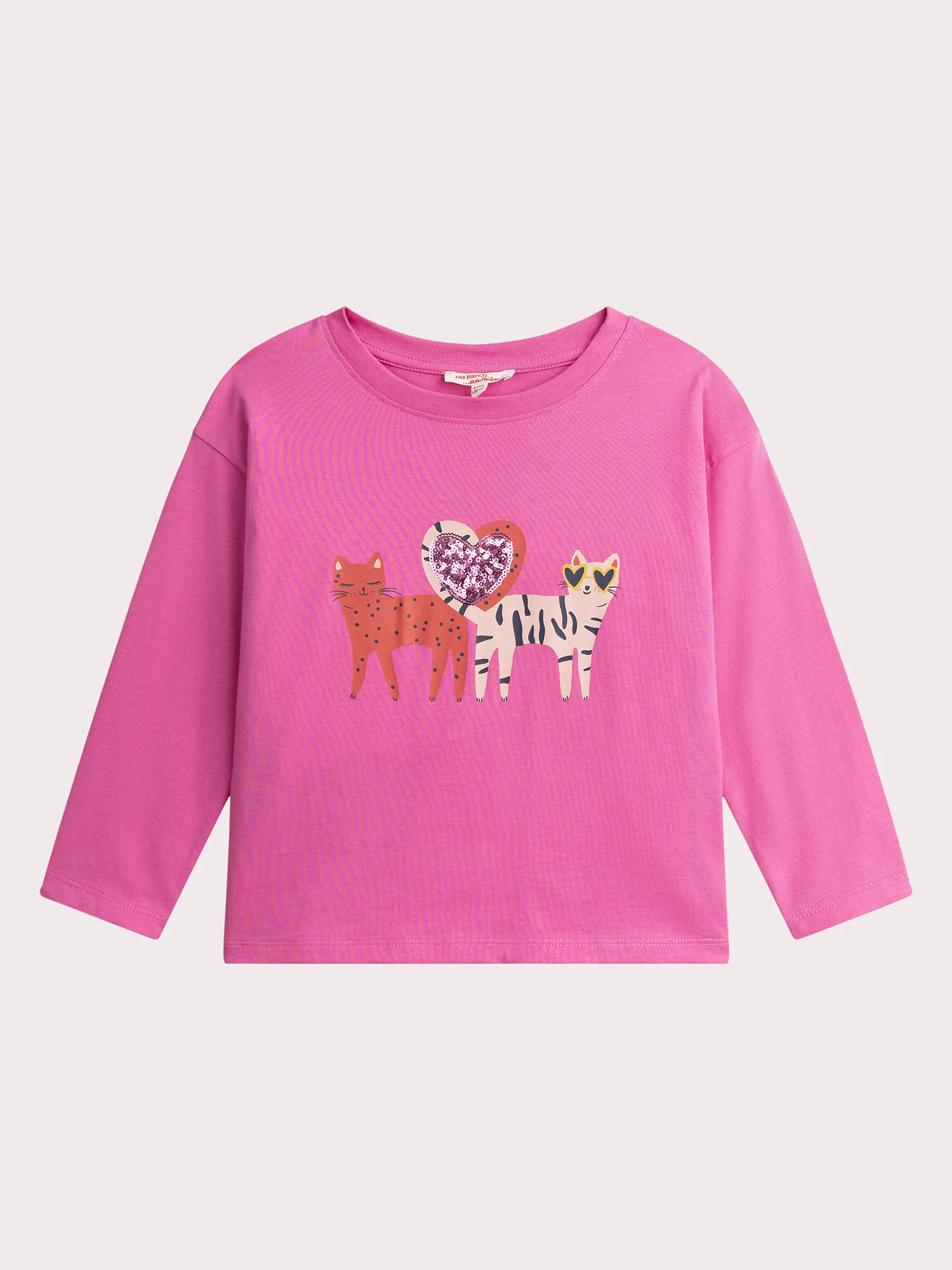 T-shirt rose animation chats à sequins pour fille