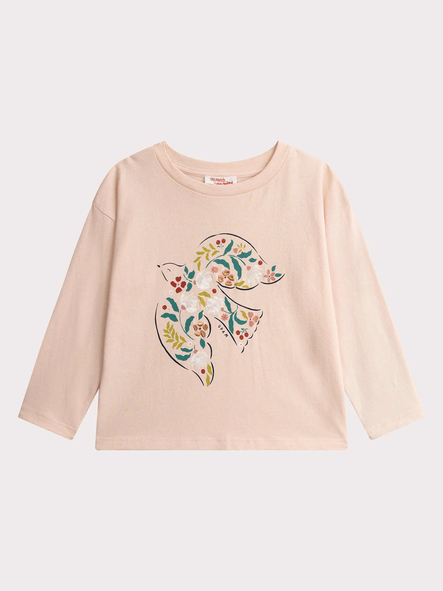 T-shirt rose poudrée animation irondelle pour fille