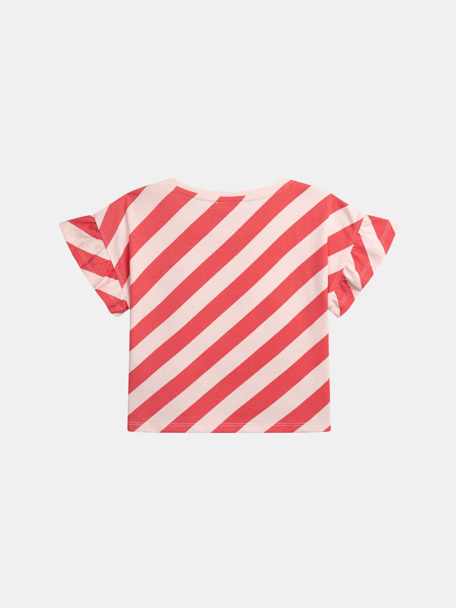T-shirt rose rayé manches courtes avec badge pour fille - Image 5
