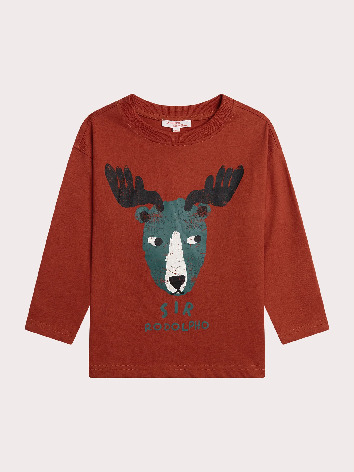 T-shirt rouge manches longues animation renne