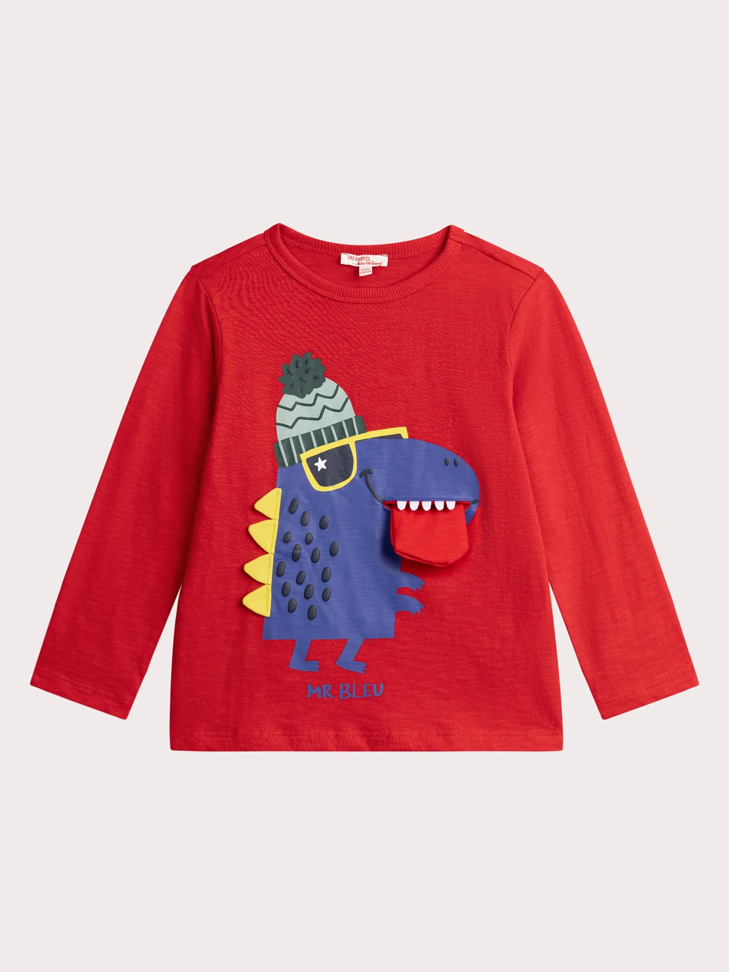 T-shirt rouge vif animation dinosaure pour garçon