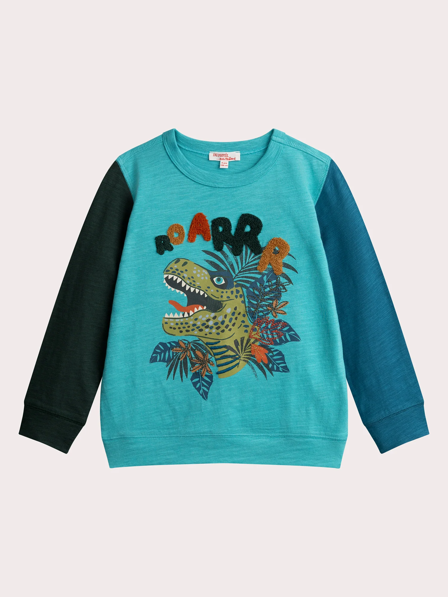 T-shirt tricolore animation dinosaure pour garçon