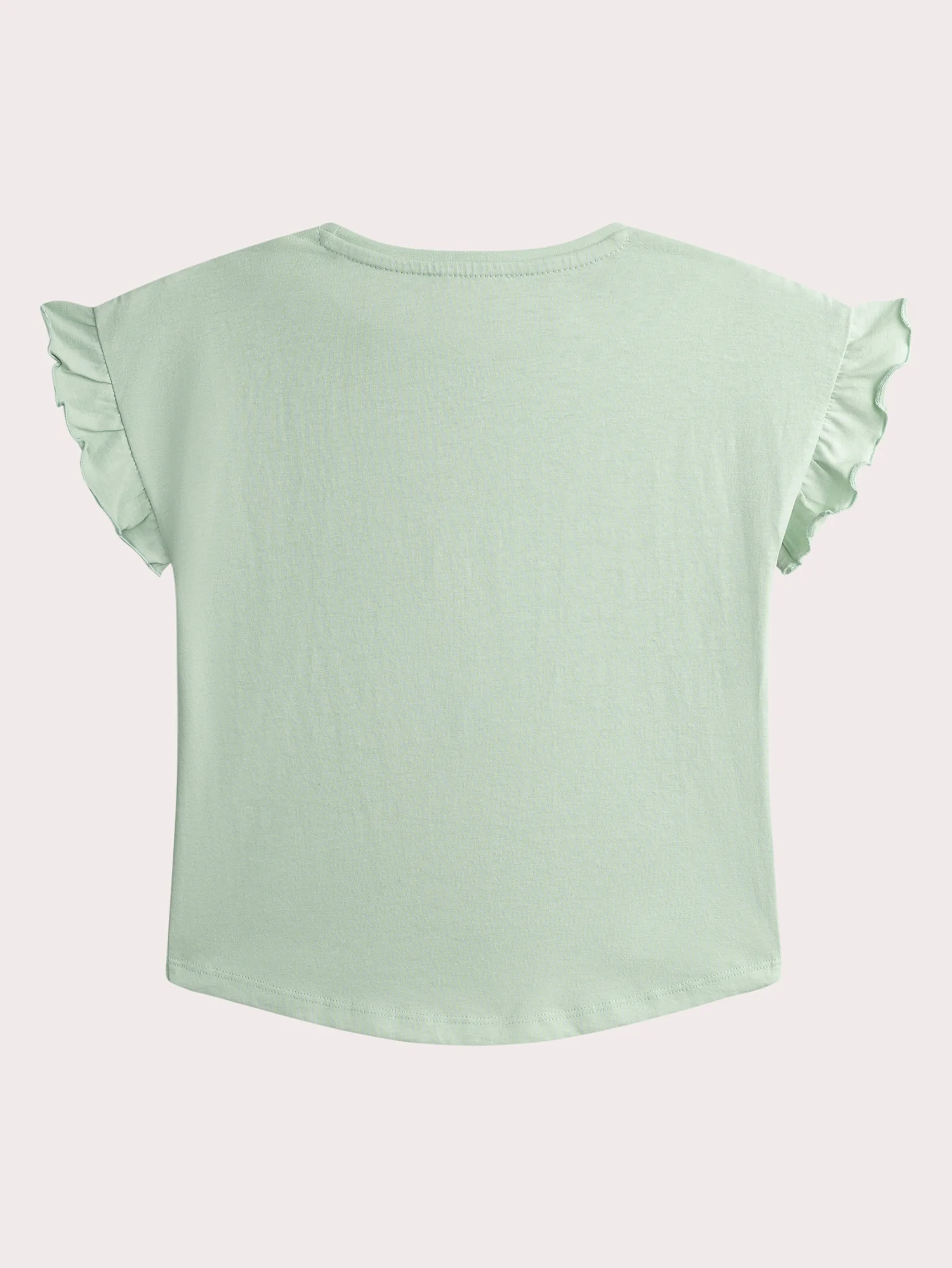 T-shirt vert d'eau à manches volantées animation oiseau - Image 3
