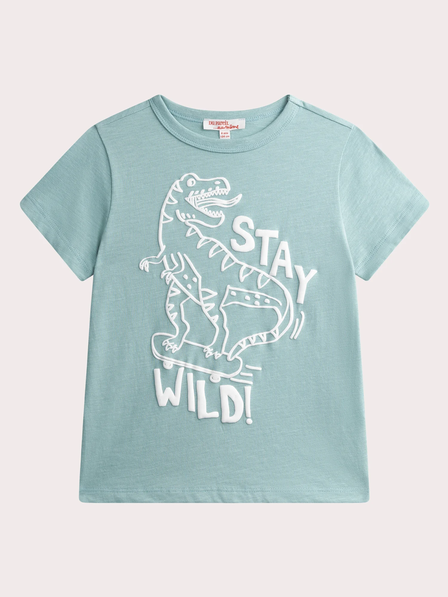T-shirt vert d'eau manches courtes animation dinosaure