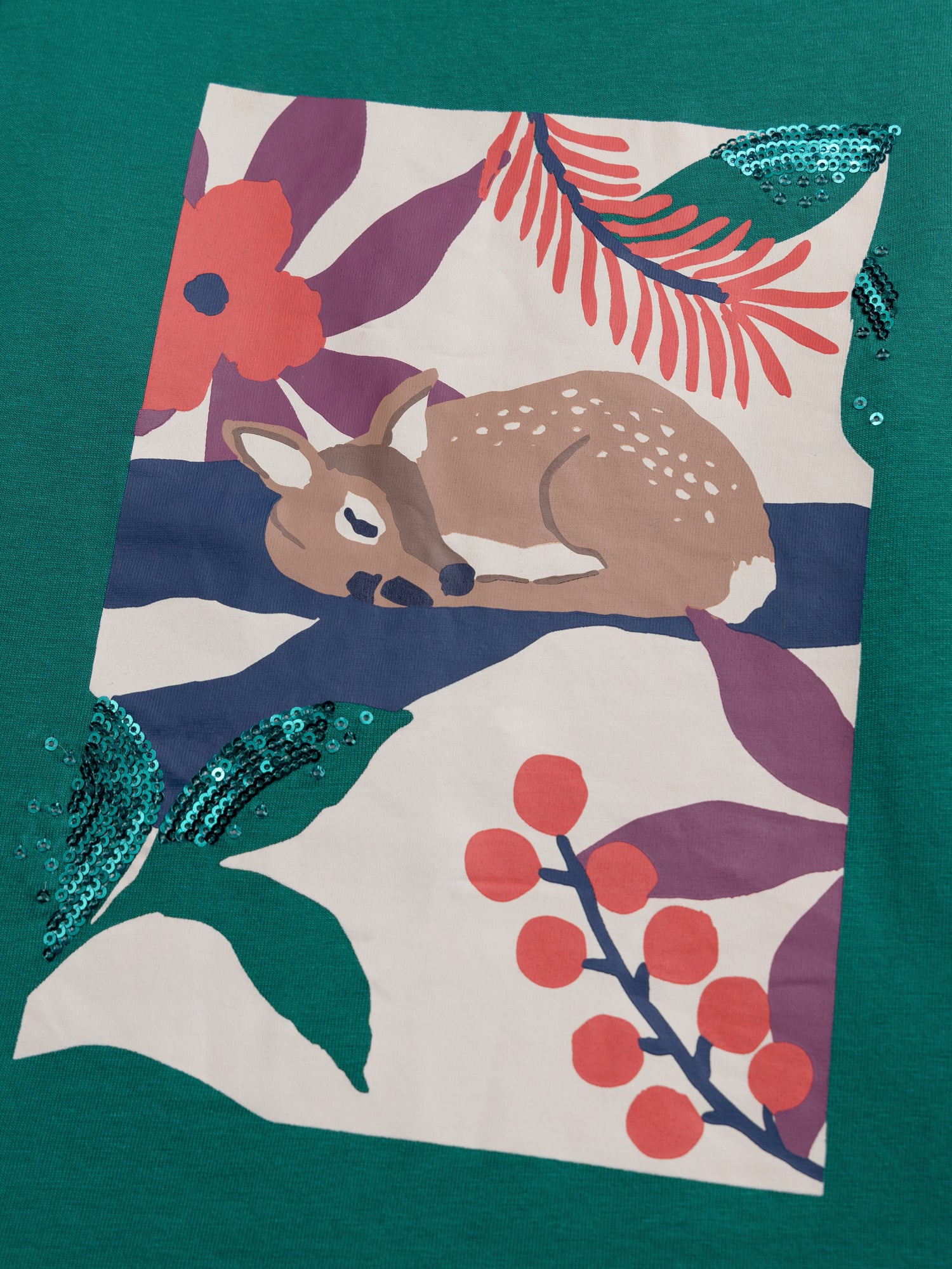 T-shirt vert manches longues animation biche - Image 2