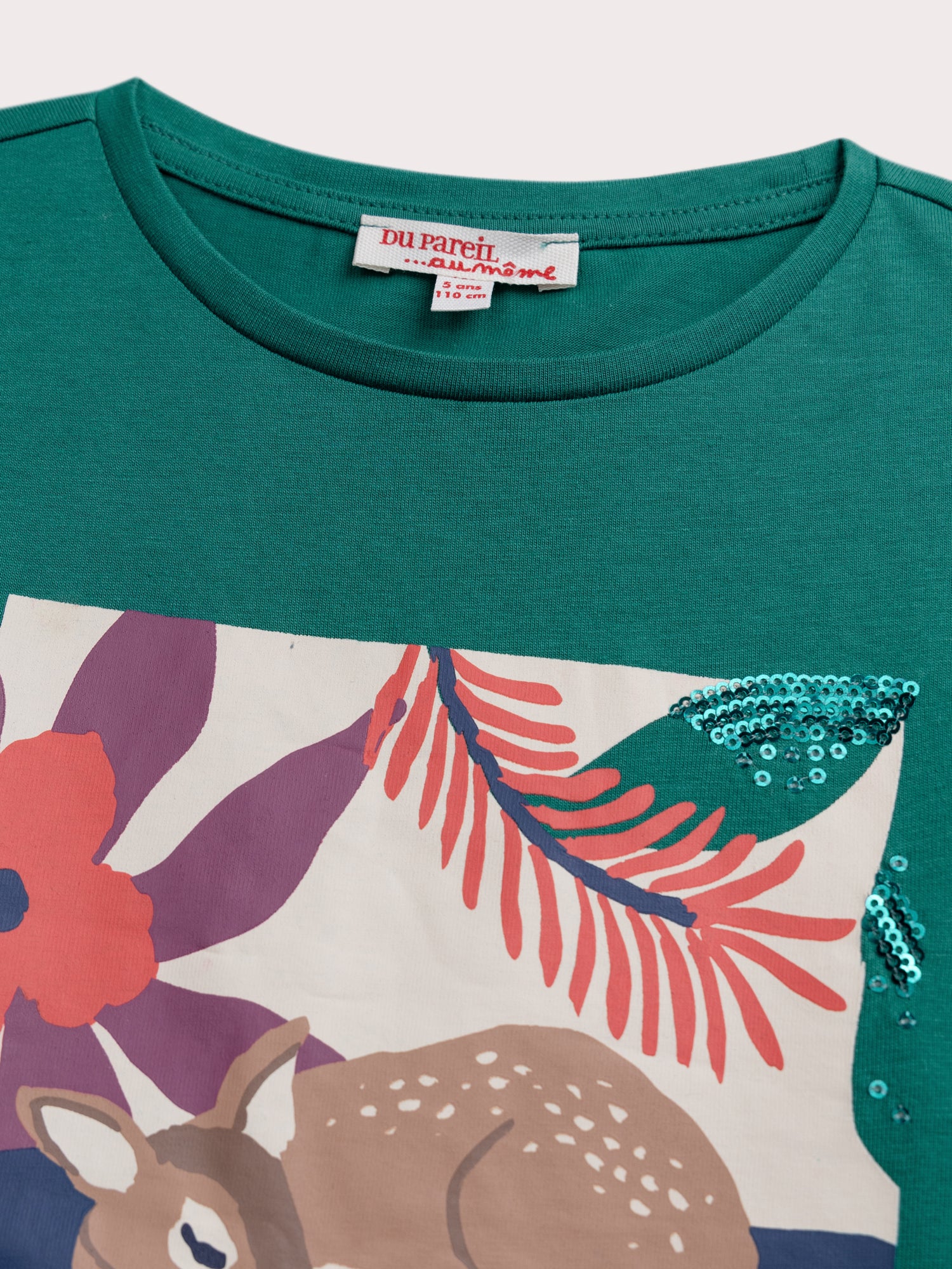 T-shirt vert manches longues animation biche - Image 3