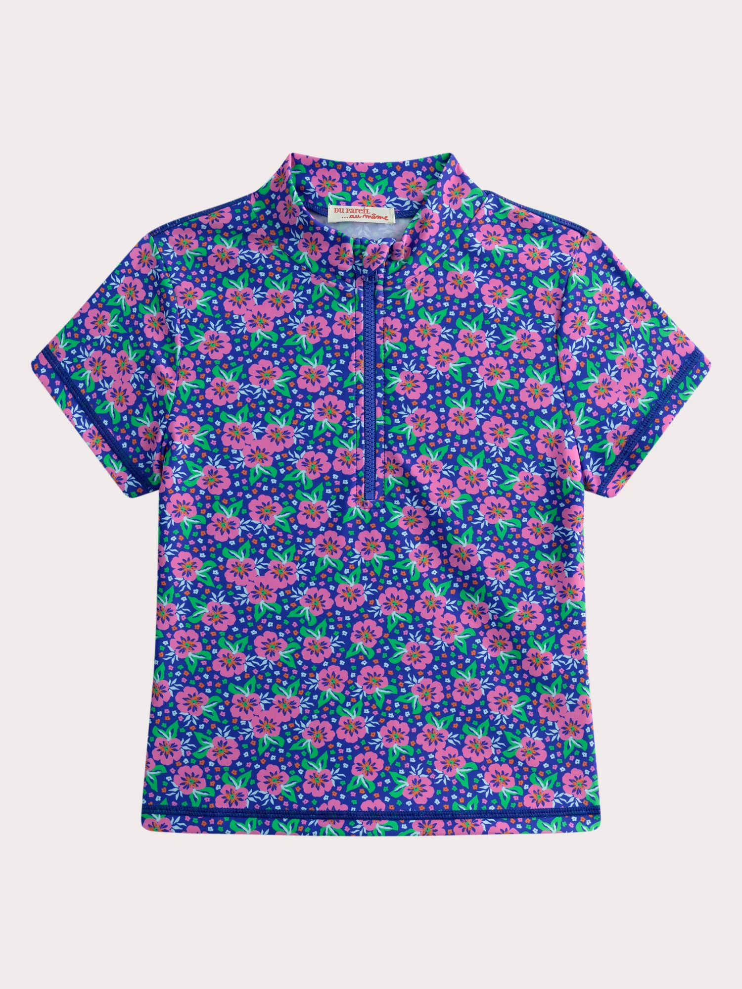 Tee-shirt de bain bleu anti-uv fleuri pour fille