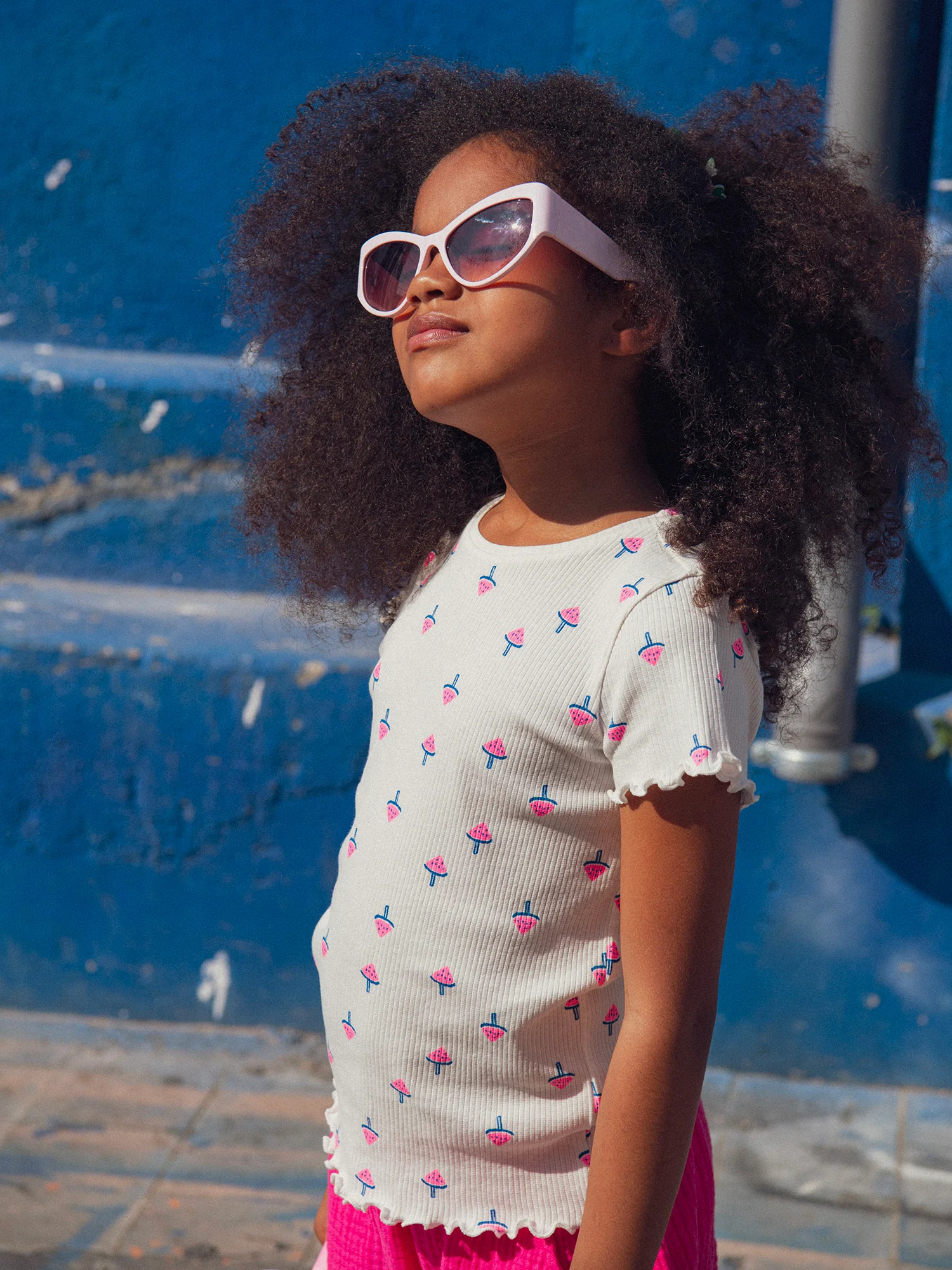 T-shirt en côte écru imprimé glace pastèque pour fille - Image 3