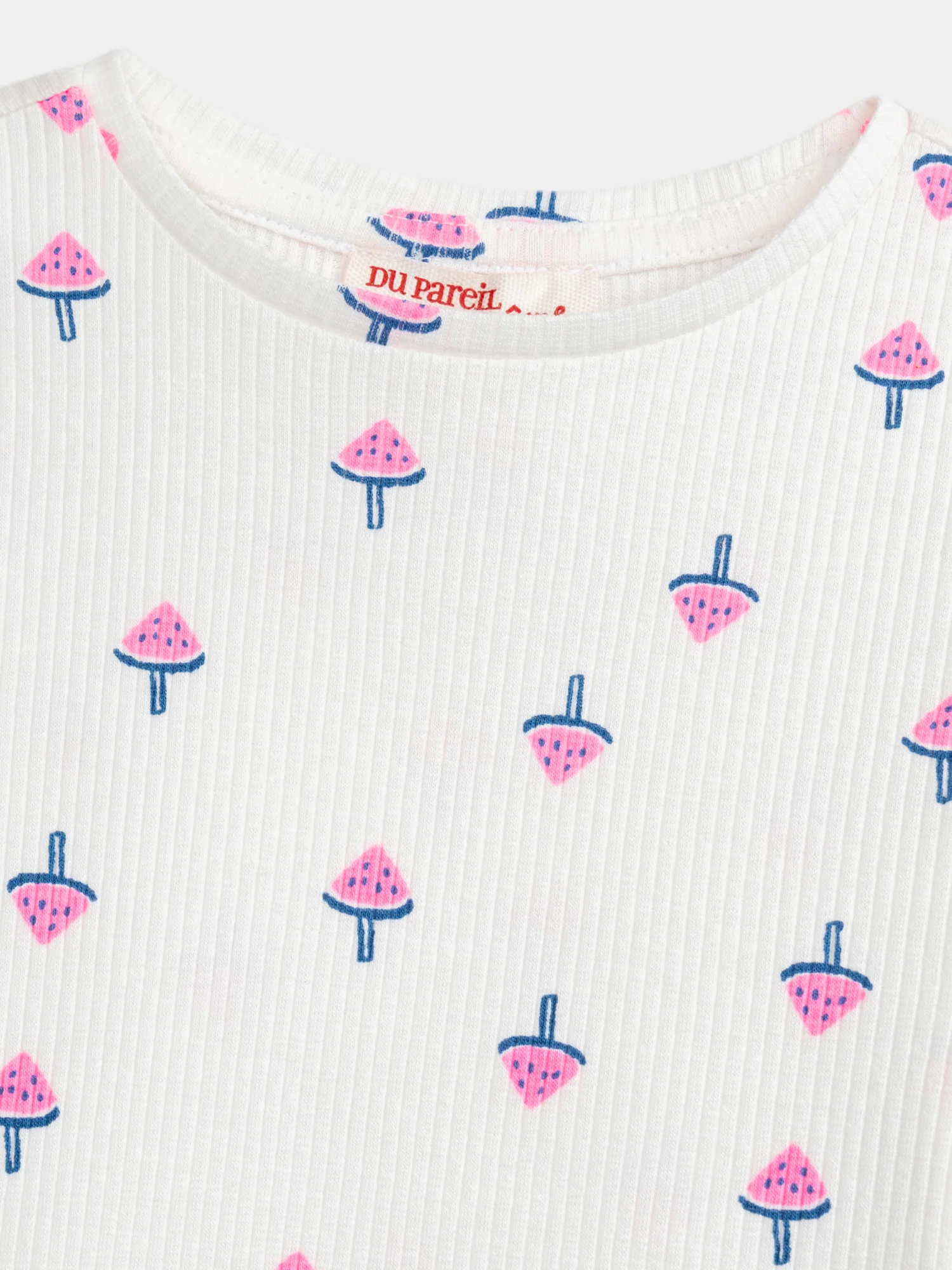 T-shirt en côte écru imprimé glace pastèque pour fille - Image 4