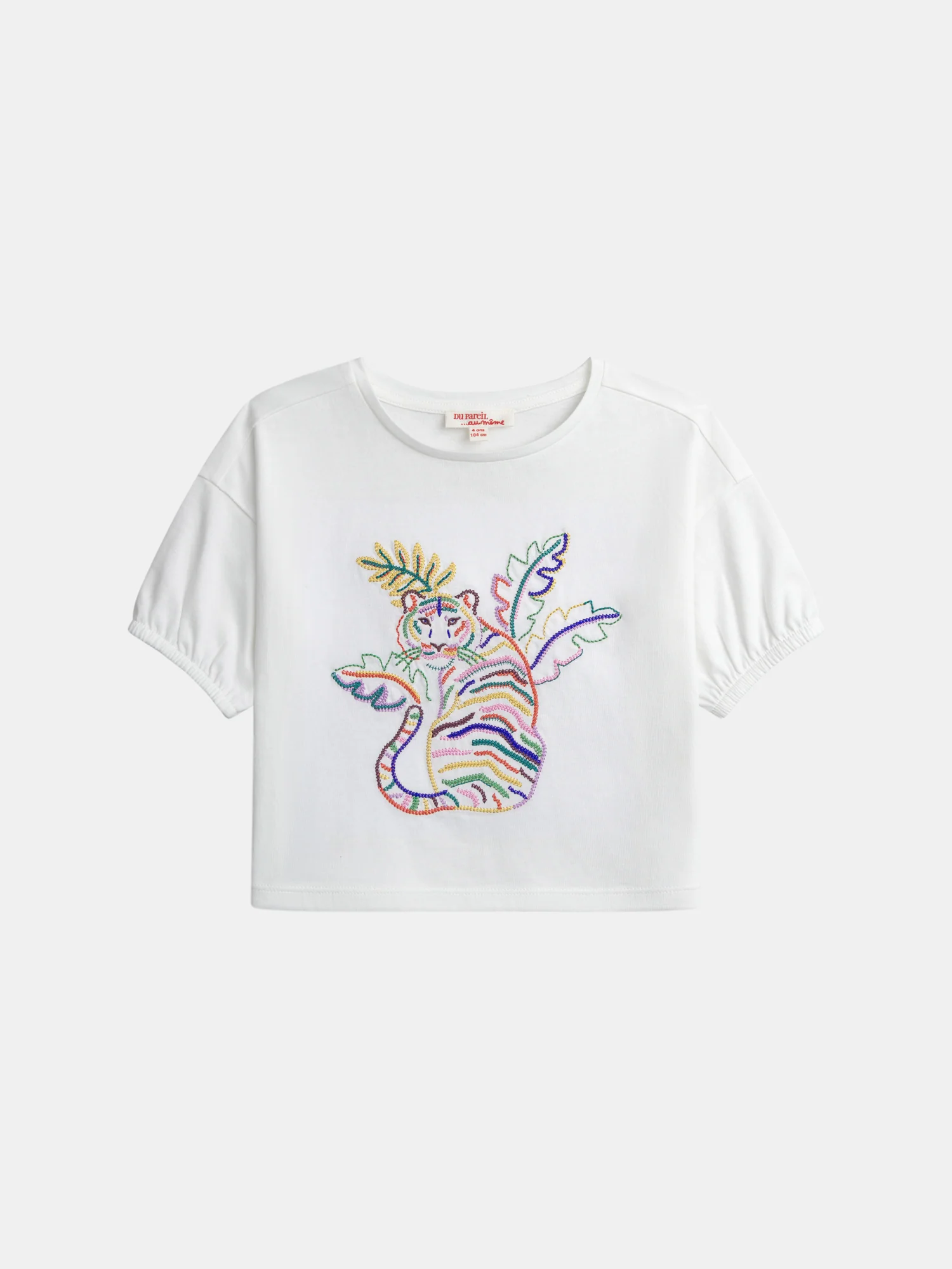 T-shirt écru à broderie tigre pour fille