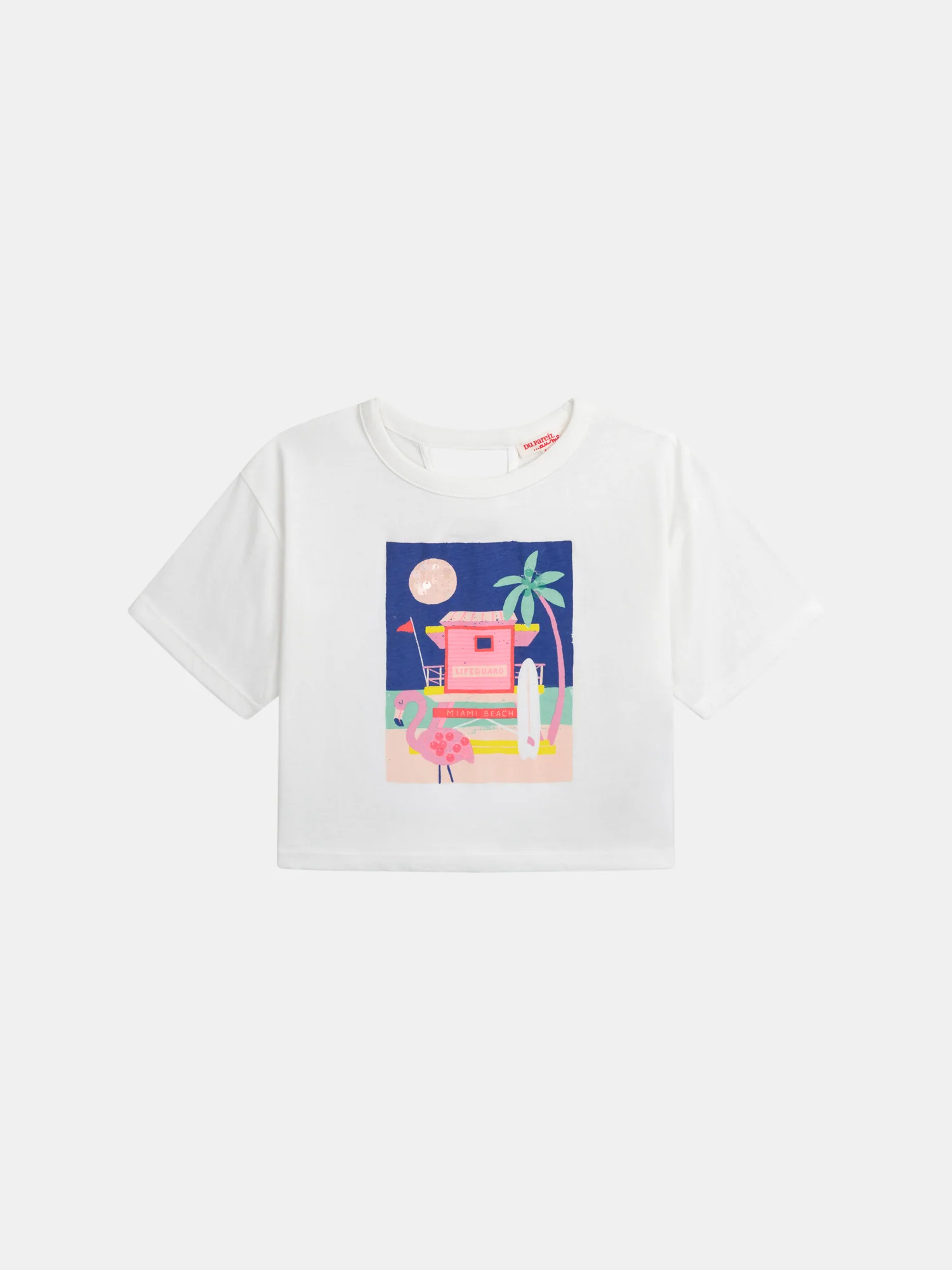 T-shirt écru animation plage pour fille