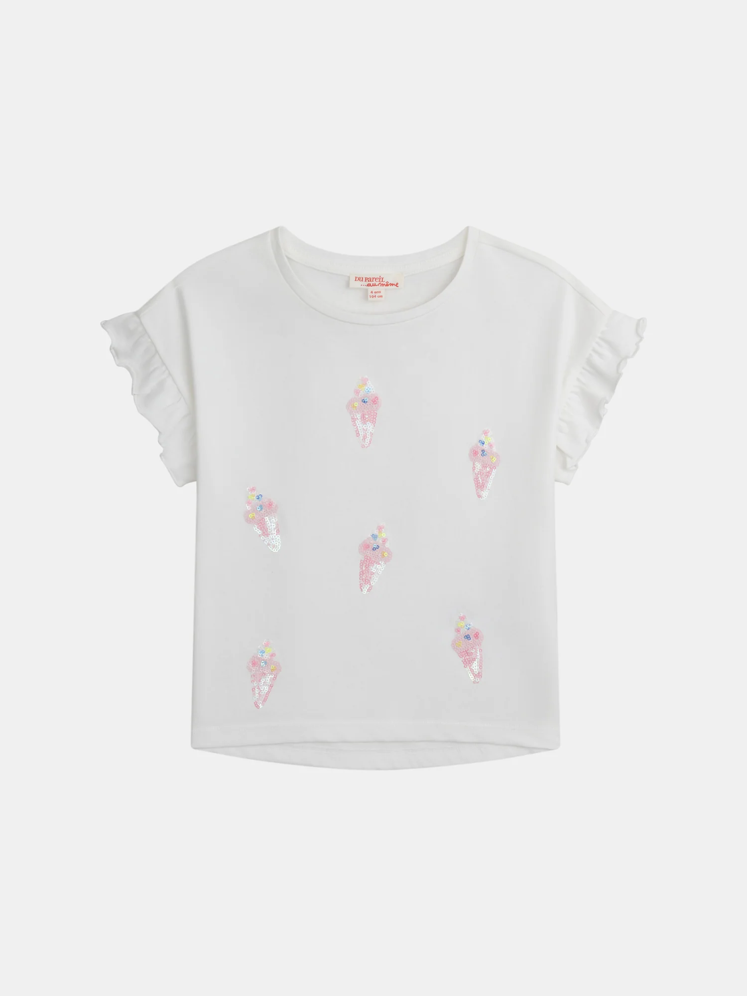 T-shirt écru animation glace en sequins pour fille