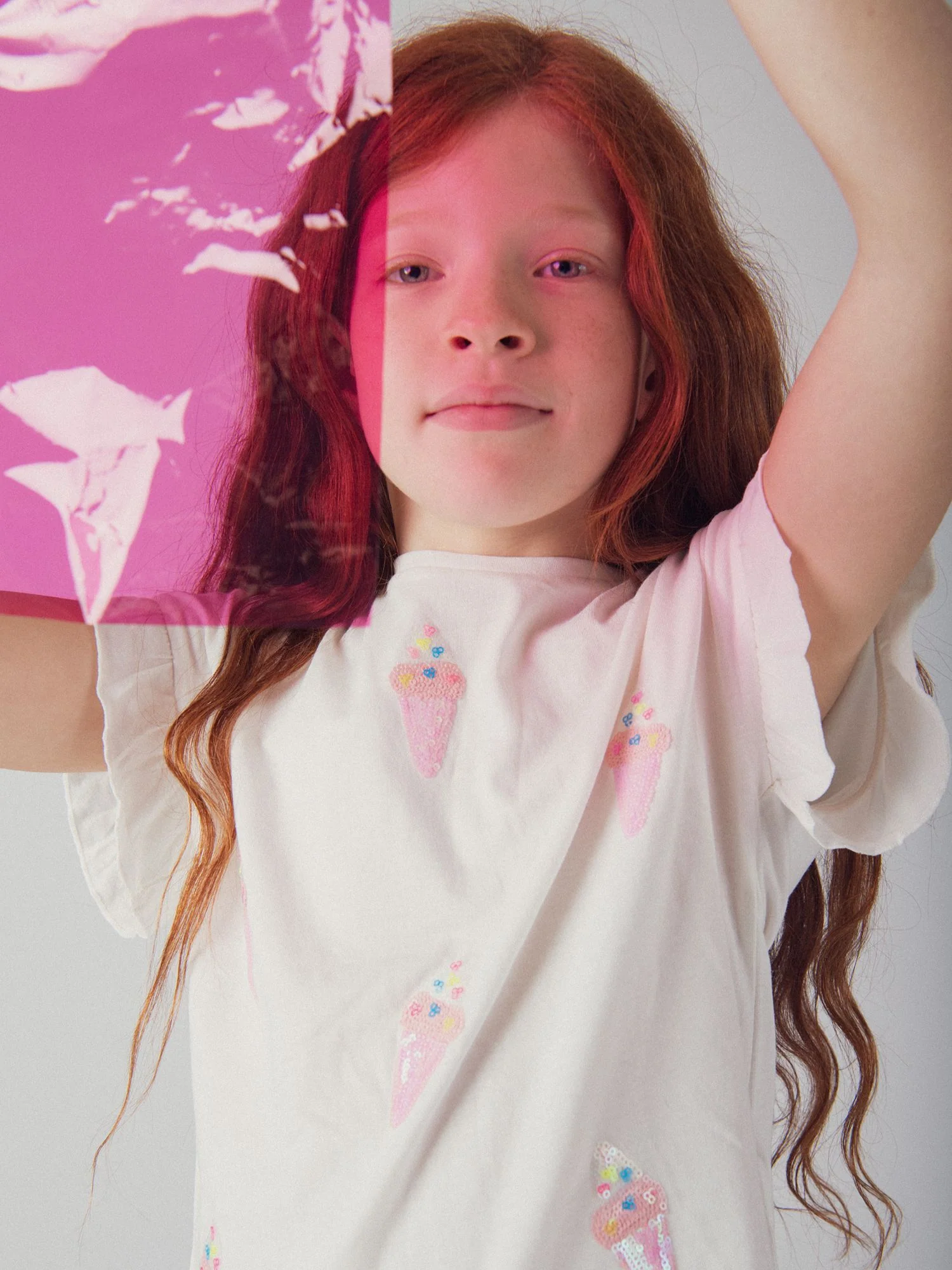 T-shirt écru animation glace en sequins pour fille - Image 2