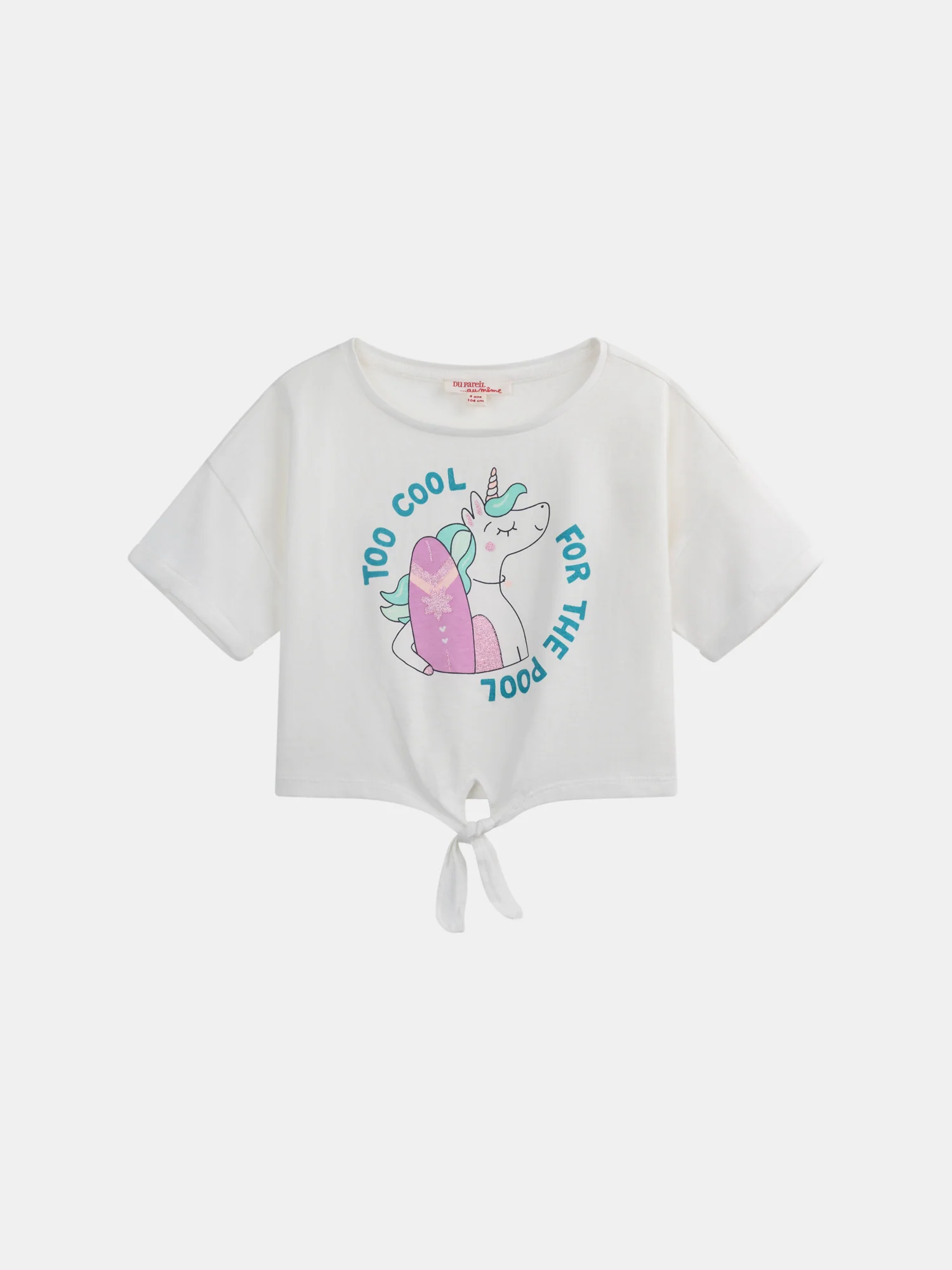 T-shirt écru animation licorne et surf pour fille