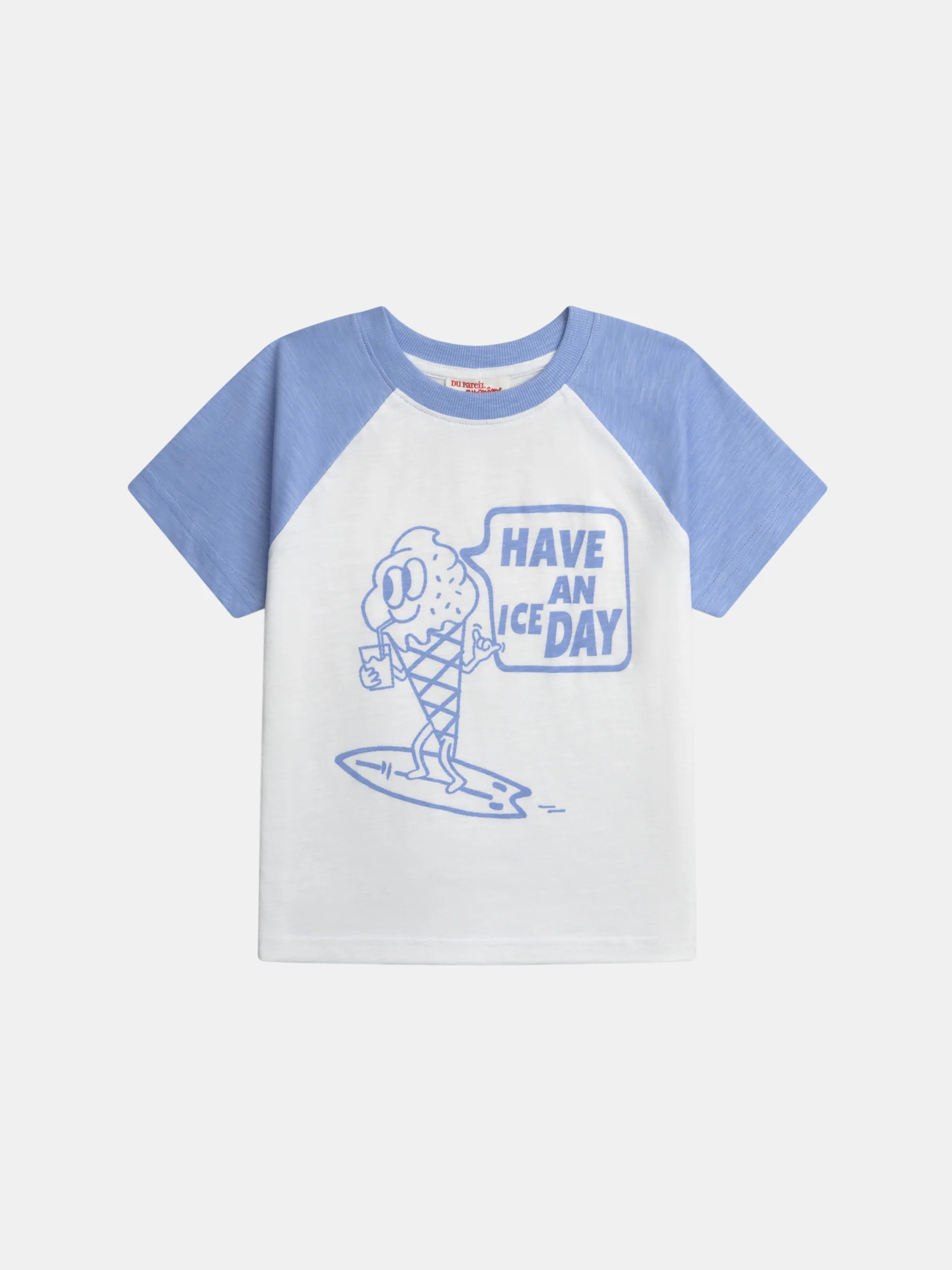 T-shirt écru manches contrastées et animation glace pour garçon